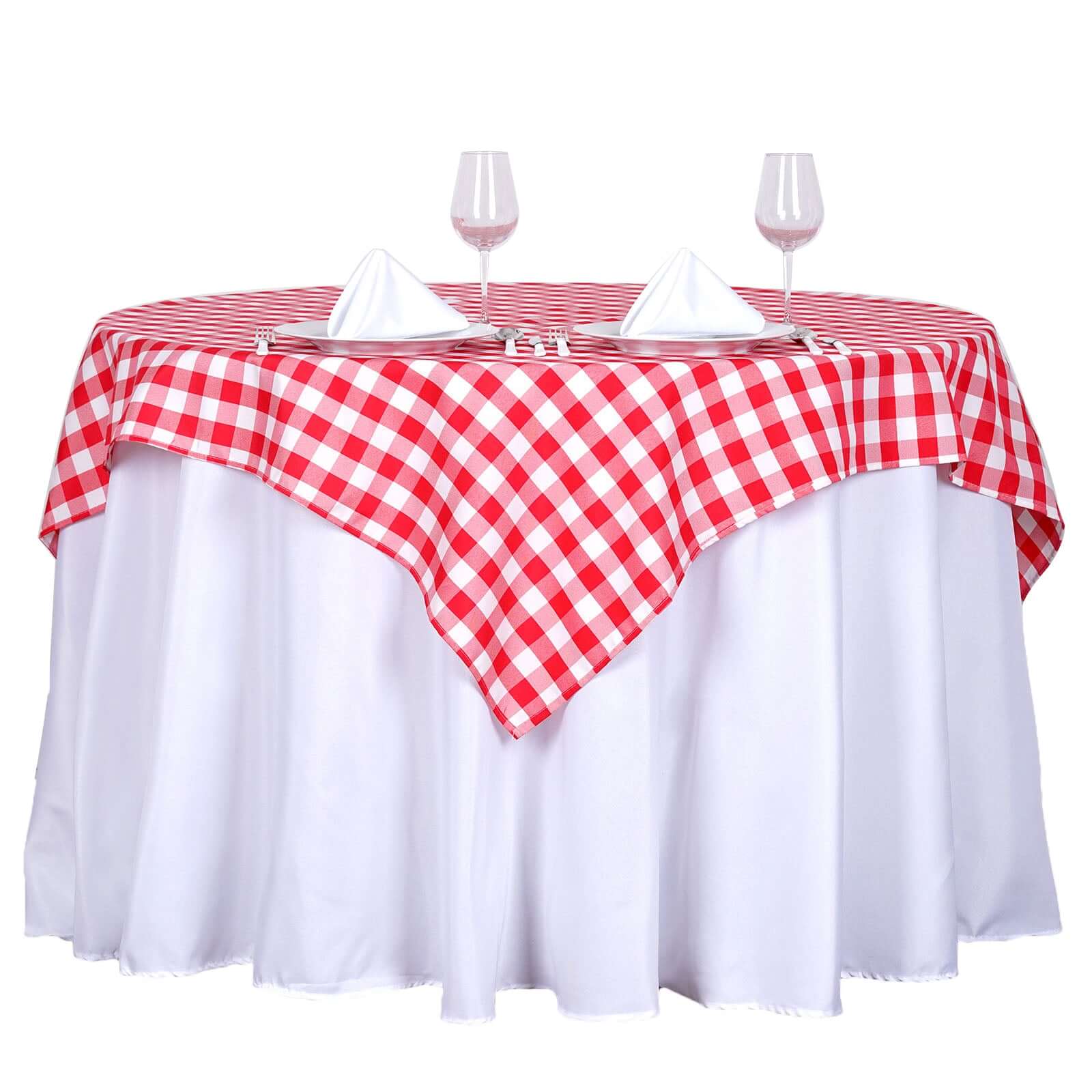 Polyester 54"x54" Square Tablecloth White/Red - Checkered Buffalo Plaid Design for Casual Table Settings - Linen Luxes