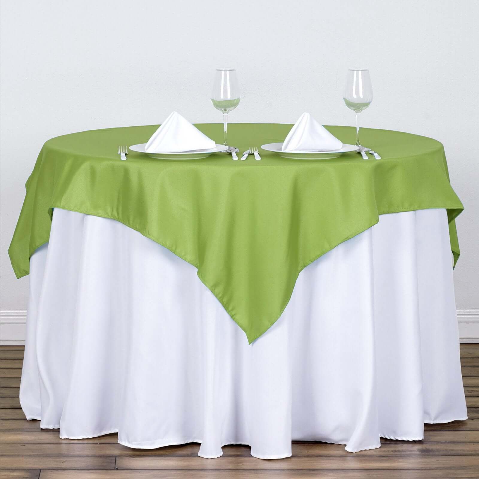 Polyester 54"x54" Table Overlay Square Tablecloth Apple Green - Wrinkle - Resistant & Durable Table Cover - Linen Luxes
