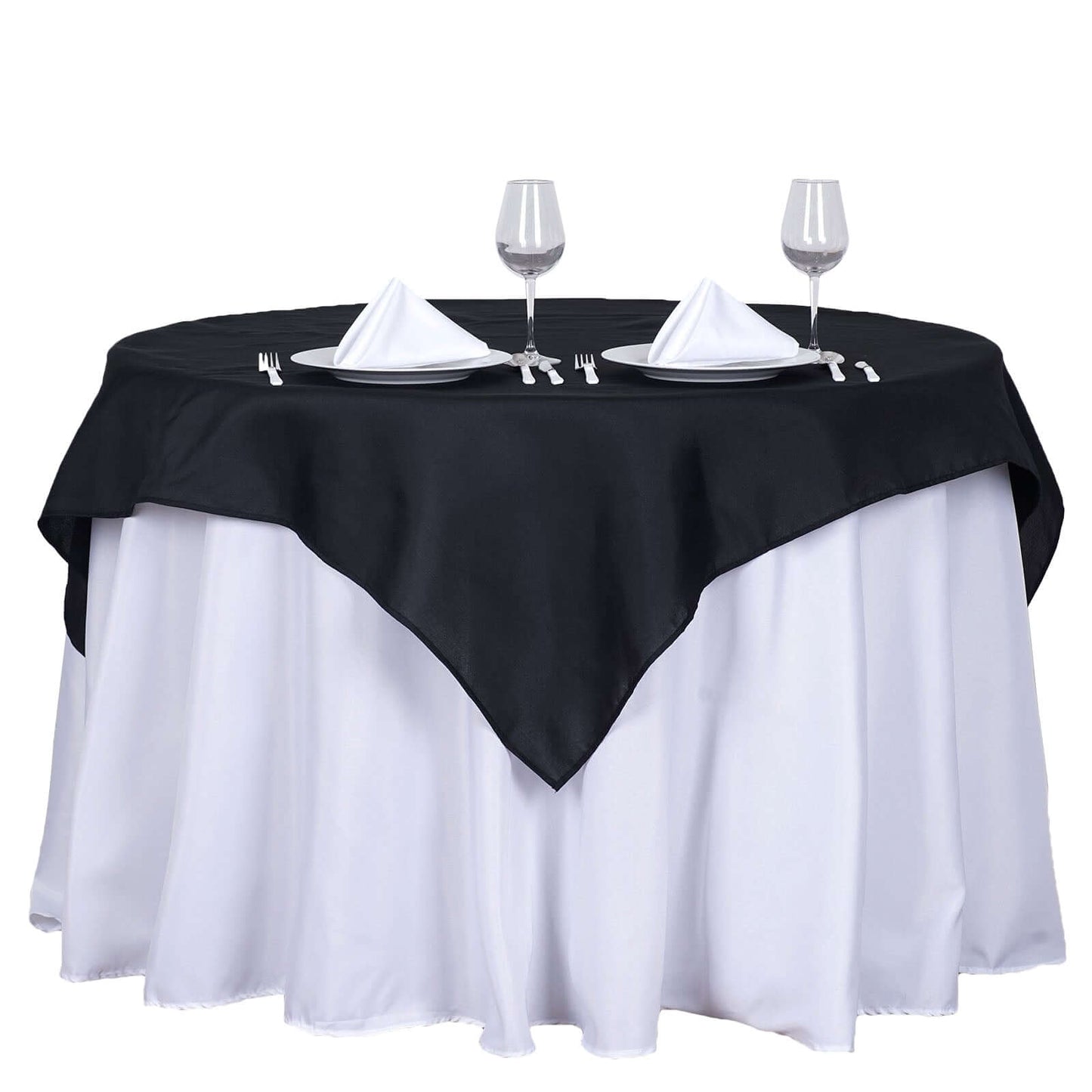 Polyester 54"x54" Table Overlay Square Tablecloth Black - Wrinkle - Resistant & Durable Table Cover for Events - Linen Luxes