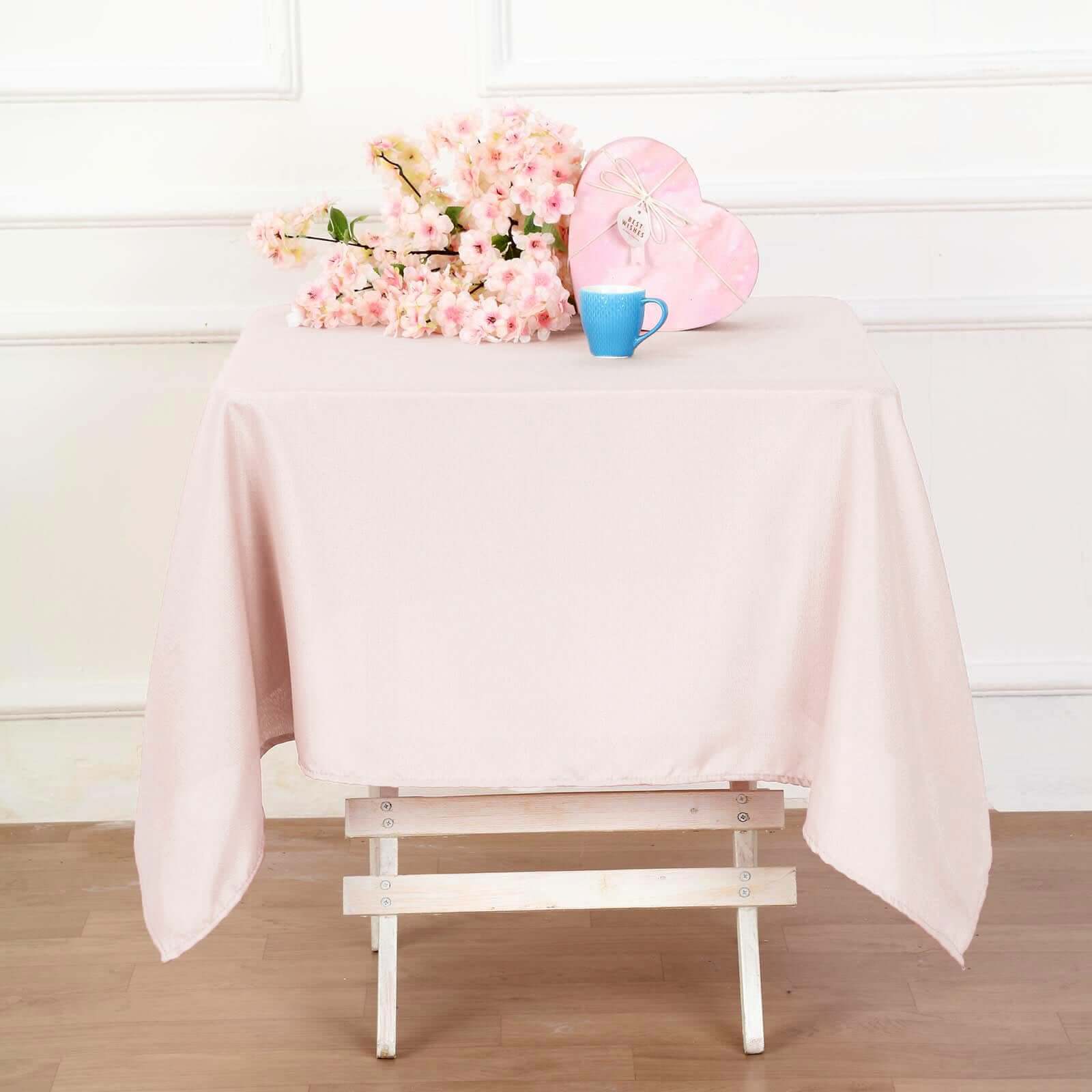 Polyester 54"x54" Table Overlay Square Tablecloth Blush - Wrinkle - Resistant & Durable Table Cover - Linen Luxes
