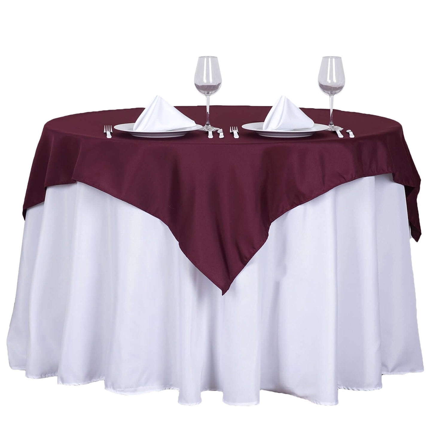 Polyester 54"x54" Table Overlay Square Tablecloth Burgundy - Wrinkle - Resistant & Durable Table Cover - Linen Luxes