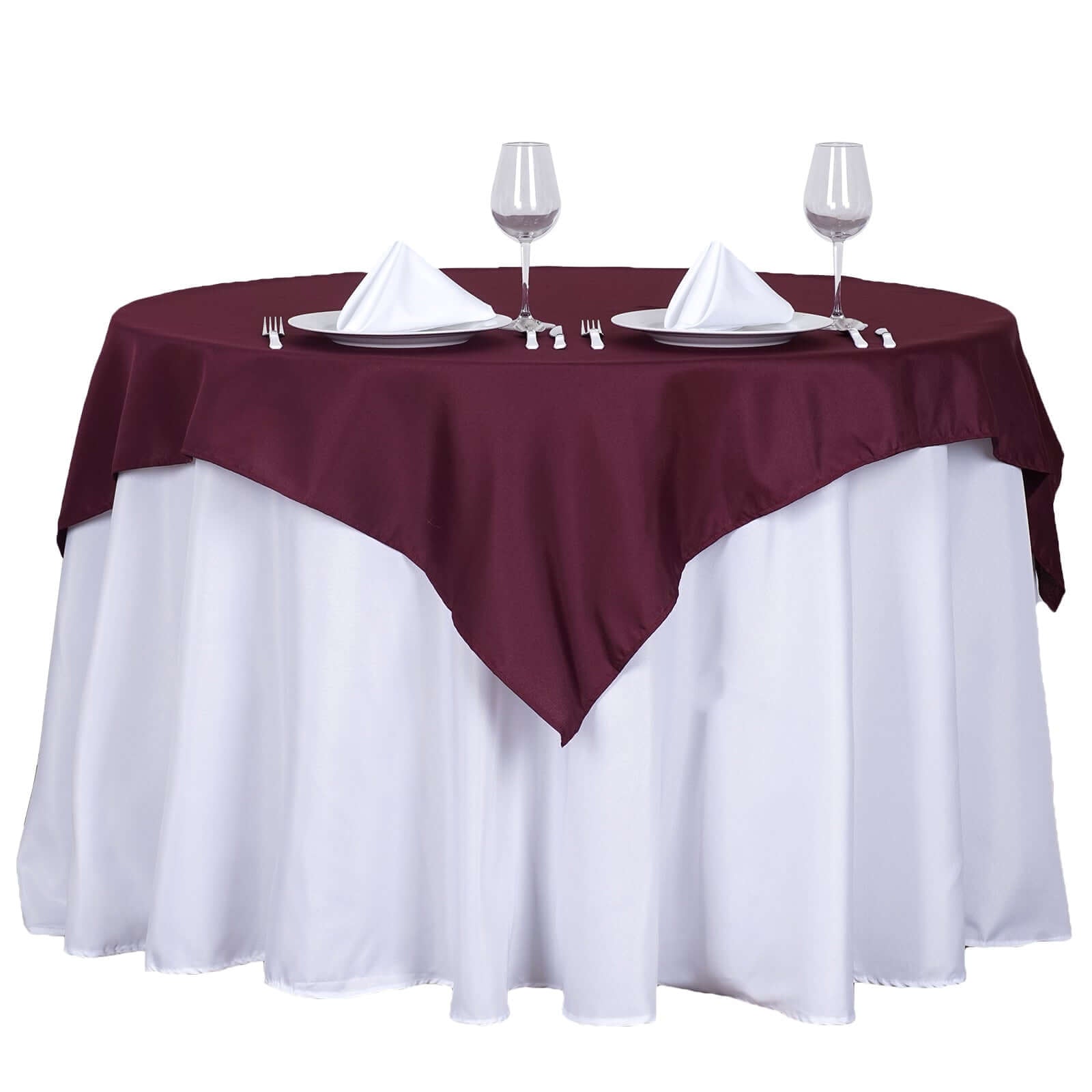 Polyester 54"x54" Table Overlay Square Tablecloth Burgundy - Wrinkle - Resistant & Durable Table Cover - Linen Luxes