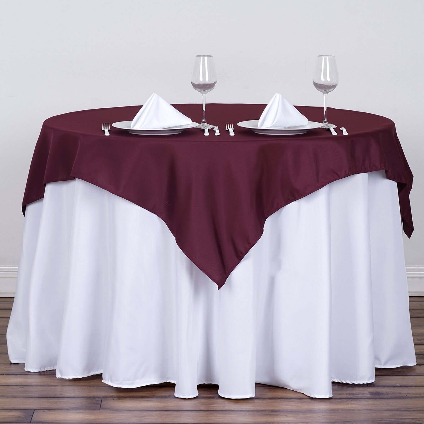 Polyester 54"x54" Table Overlay Square Tablecloth Burgundy - Wrinkle - Resistant & Durable Table Cover - Linen Luxes