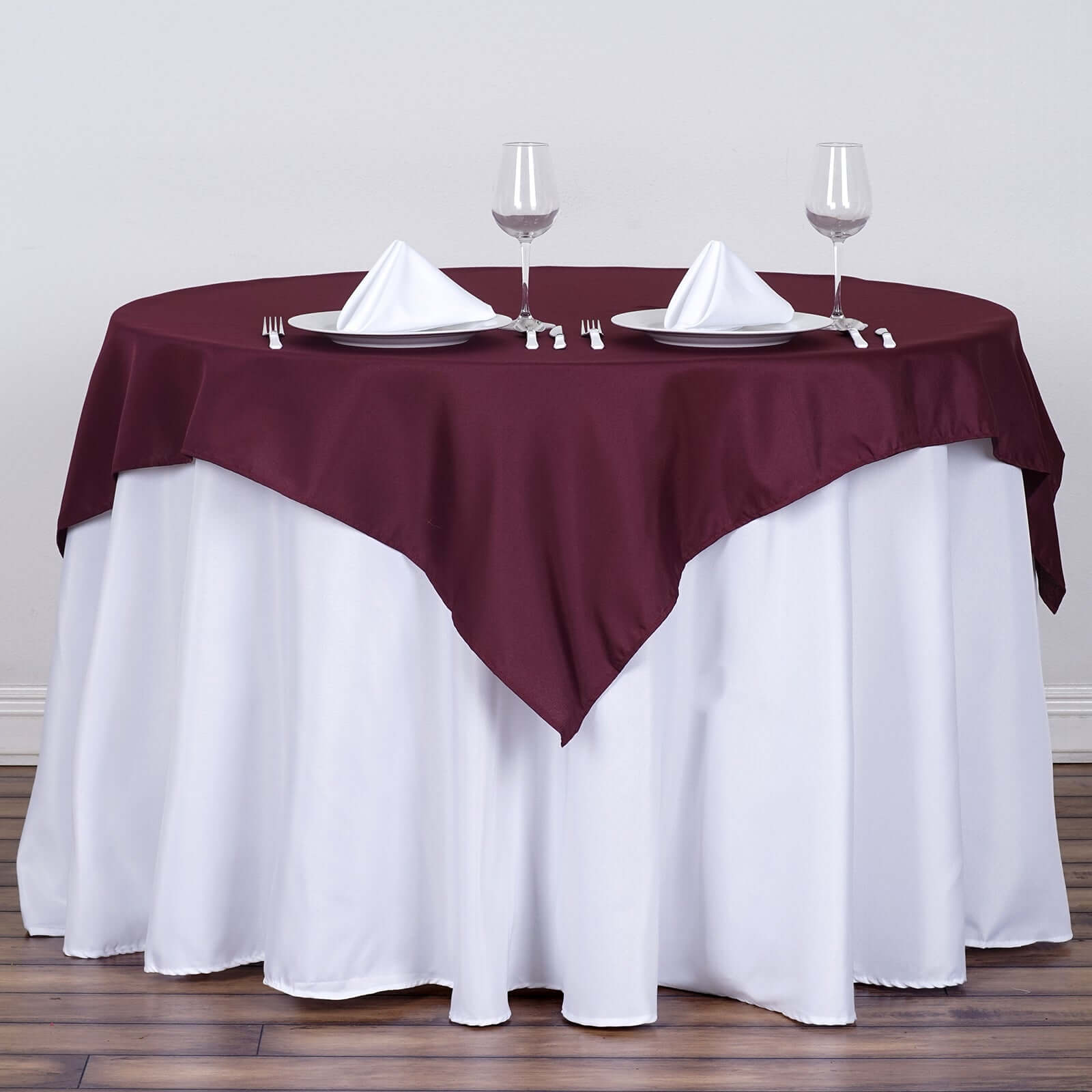 Polyester 54"x54" Table Overlay Square Tablecloth Burgundy - Wrinkle - Resistant & Durable Table Cover - Linen Luxes