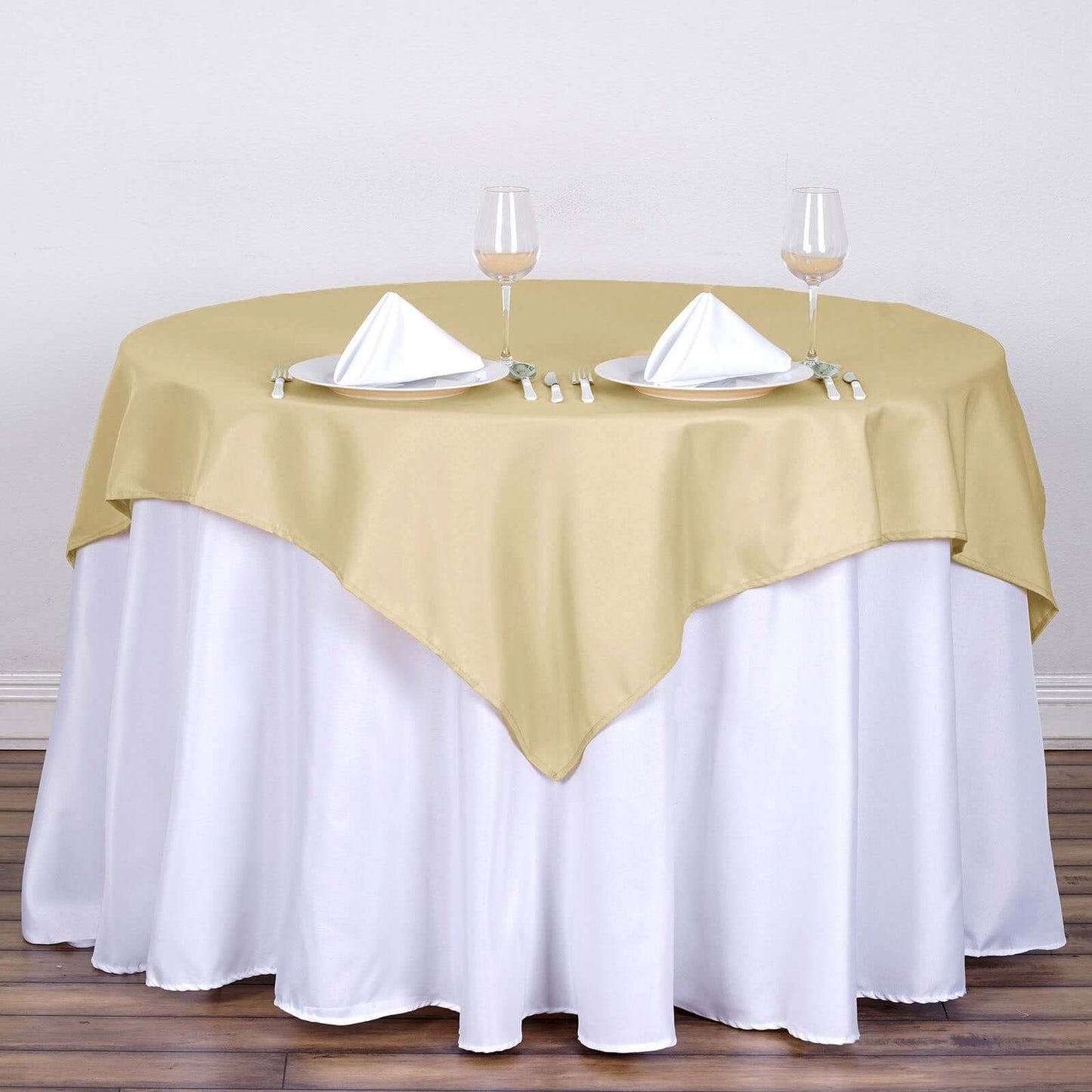 Polyester 54"x54" Table Overlay Square Tablecloth Champagne - Wrinkle - Resistant & Durable Table Cover - Linen Luxes