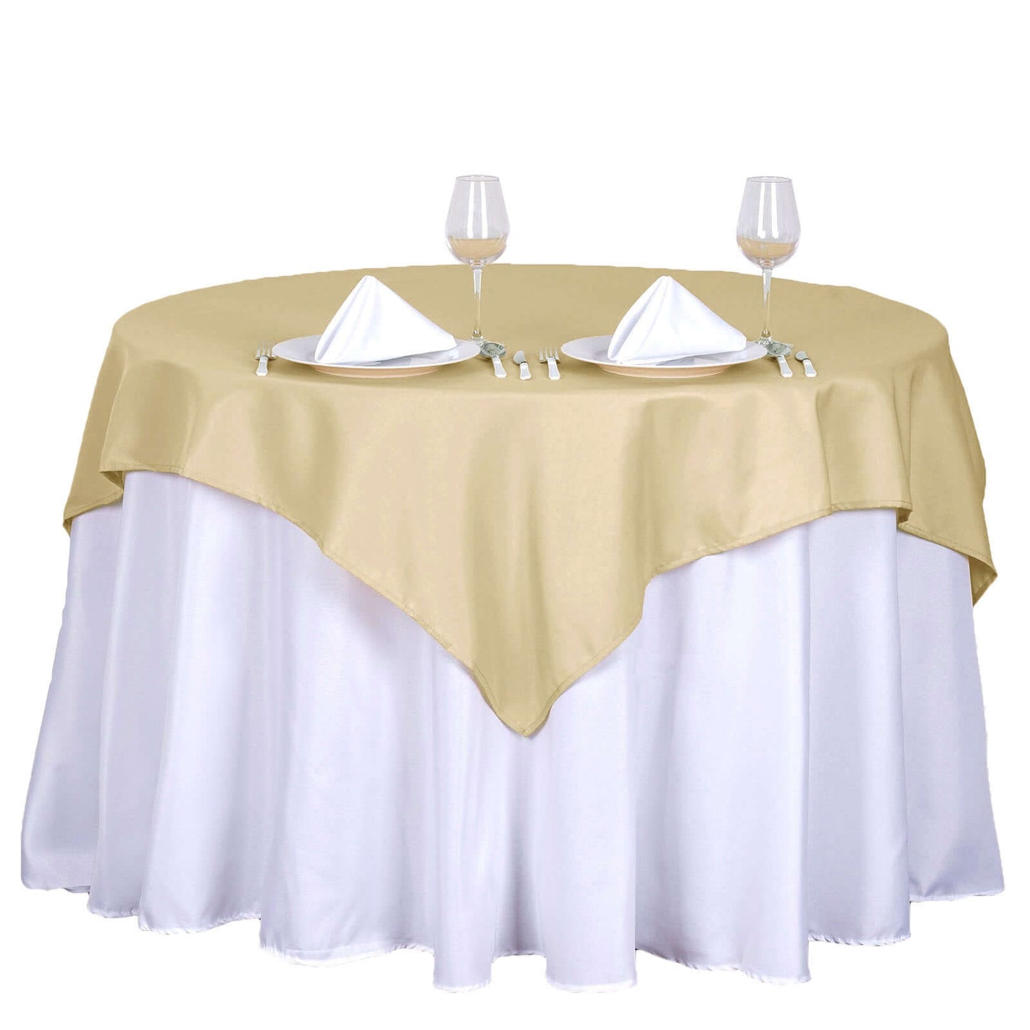 Polyester 54"x54" Table Overlay Square Tablecloth Champagne - Wrinkle - Resistant & Durable Table Cover - Linen Luxes