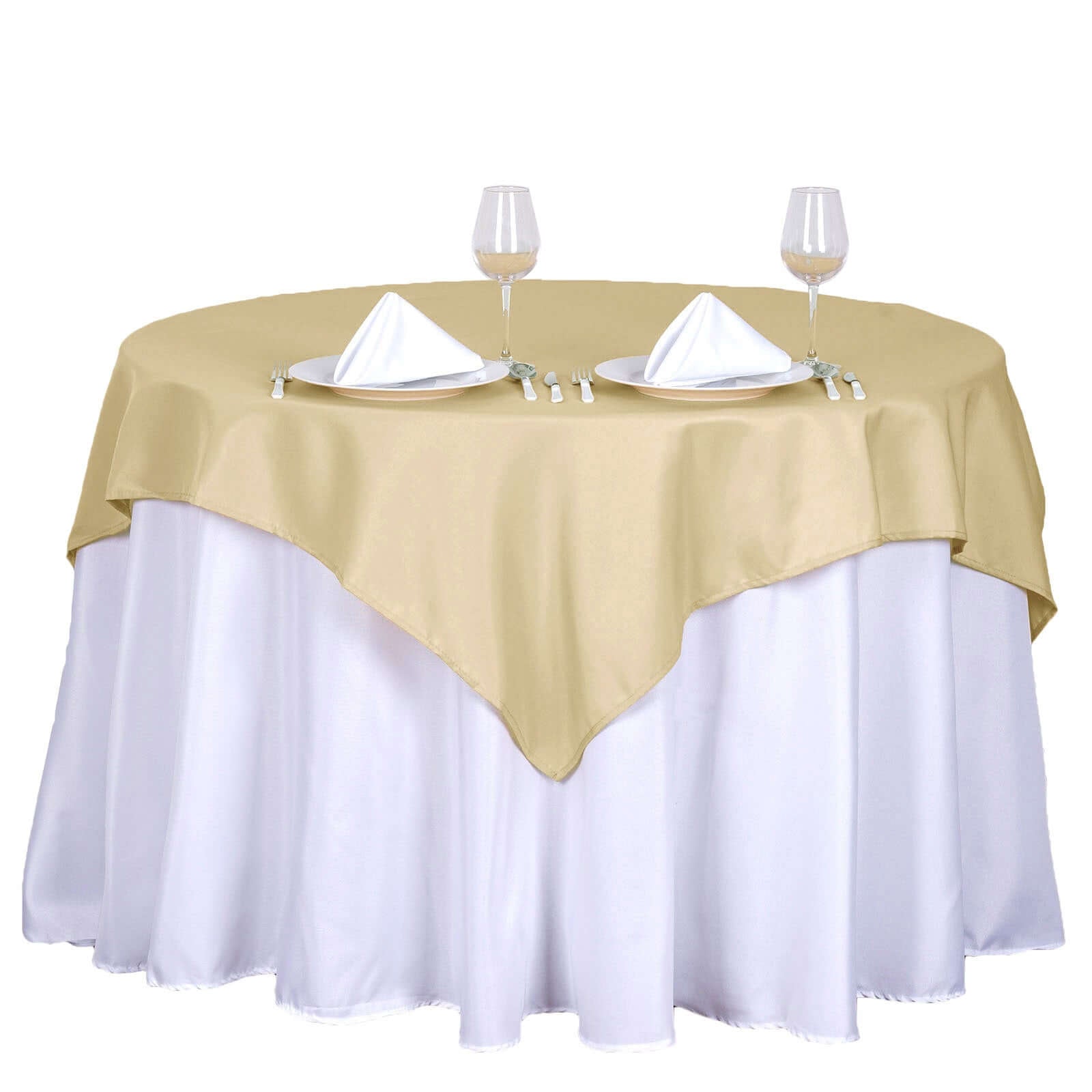 Polyester 54"x54" Table Overlay Square Tablecloth Champagne - Wrinkle - Resistant & Durable Table Cover - Linen Luxes