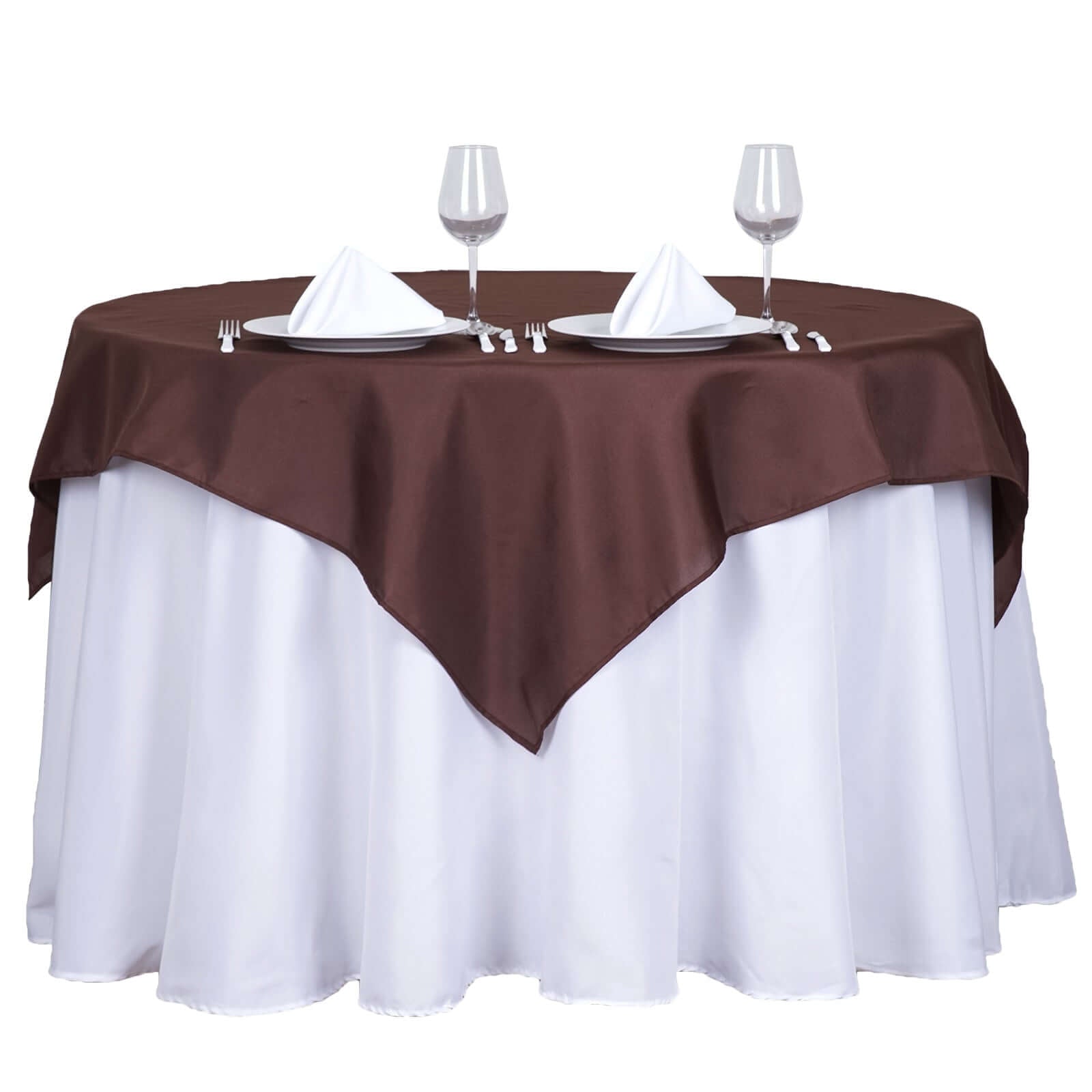 Polyester 54"x54" Table Overlay Square Tablecloth Chocolate - Wrinkle - Resistant & Durable Table Cover - Linen Luxes