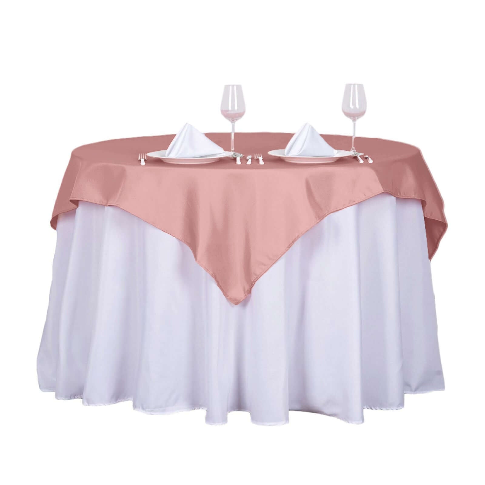Polyester 54"x54" Table Overlay Square Tablecloth Dusty Rose - Wrinkle - Resistant & Durable Table Cover - Linen Luxes