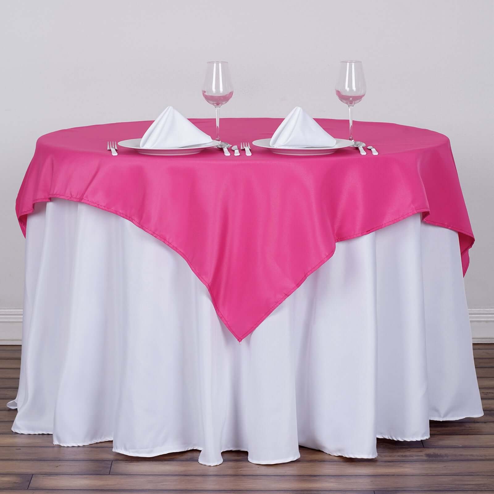 Polyester 54"x54" Table Overlay Square Tablecloth Fuchsia - Wrinkle - Resistant & Durable Table Cover - Linen Luxes