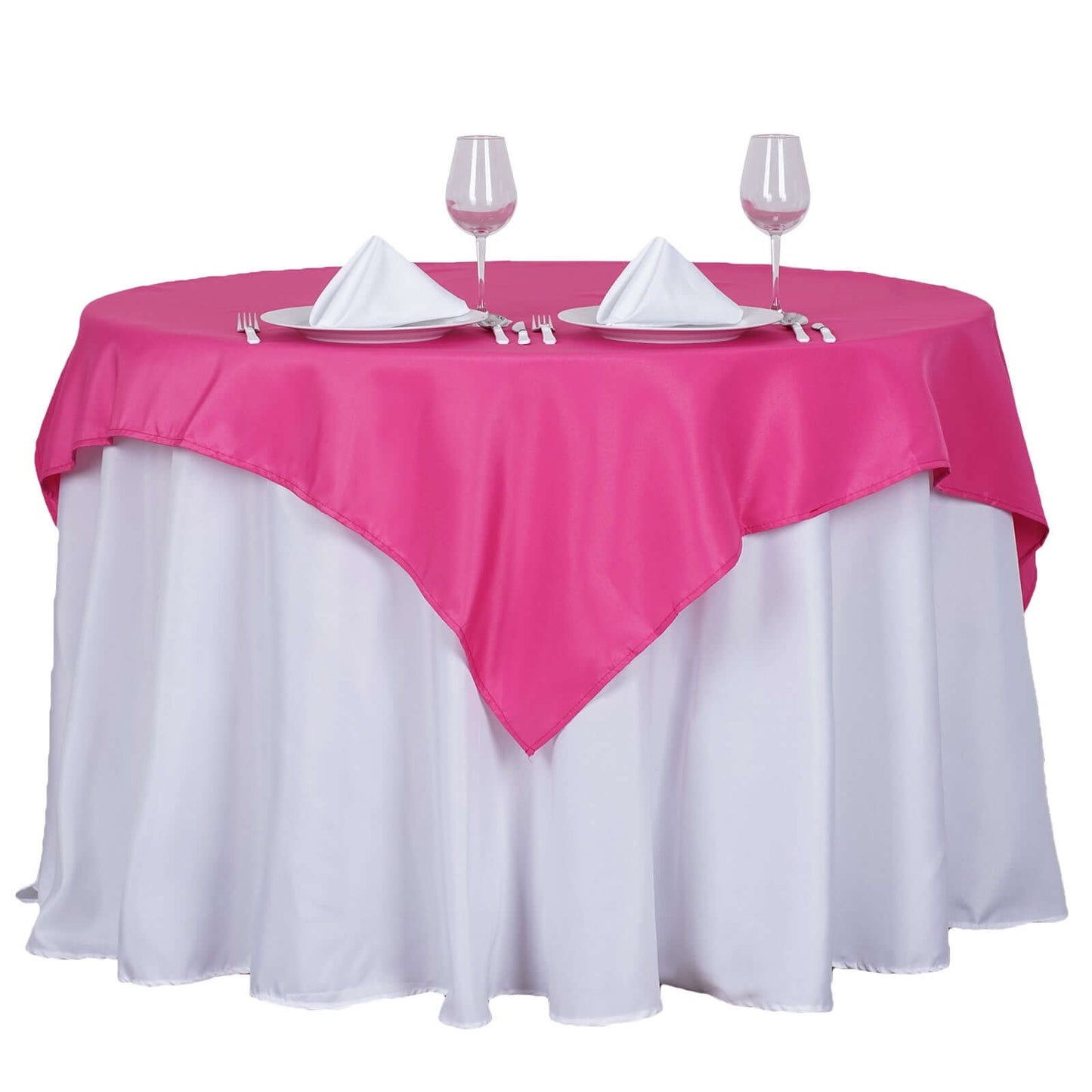 Polyester 54"x54" Table Overlay Square Tablecloth Fuchsia - Wrinkle - Resistant & Durable Table Cover - Linen Luxes