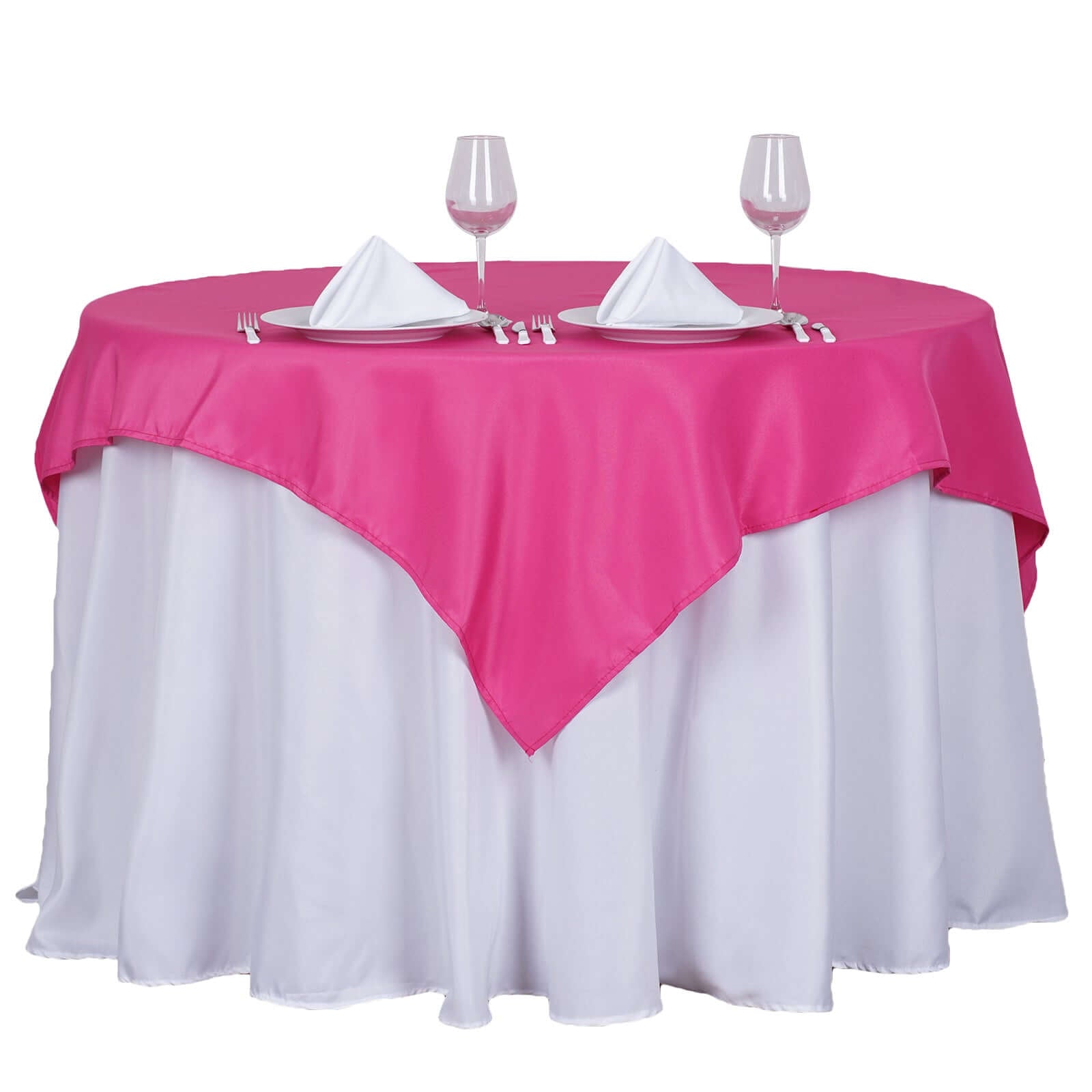Polyester 54"x54" Table Overlay Square Tablecloth Fuchsia - Wrinkle - Resistant & Durable Table Cover - Linen Luxes