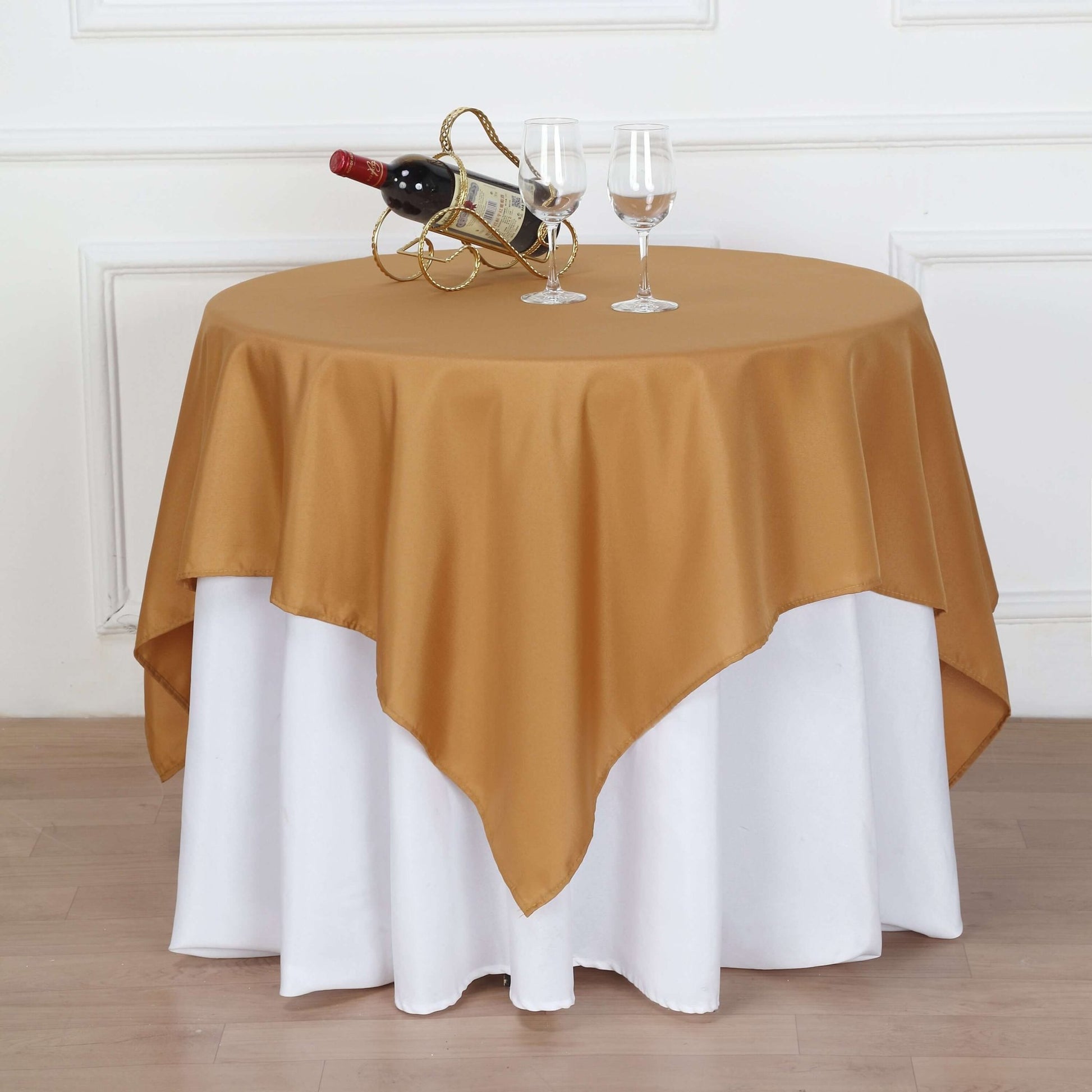 Polyester 54"x54" Table Overlay Square Tablecloth Gold - Wrinkle - Resistant & Durable Table Cover for Events - Linen Luxes
