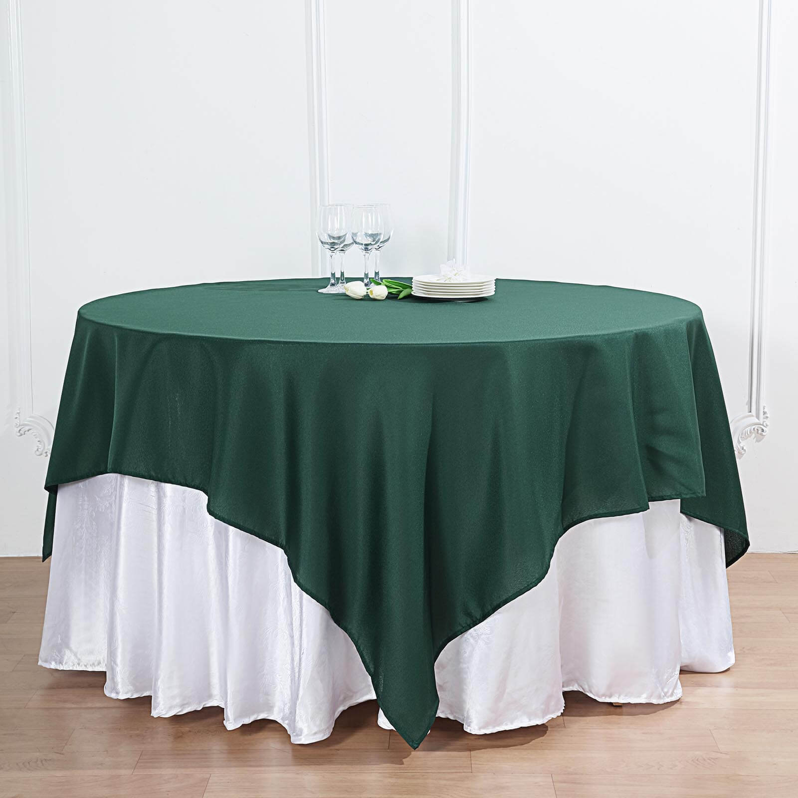 Polyester 54"x54" Table Overlay Square Tablecloth Hunter Emerald Green - Wrinkle - Resistant & Durable Table Cover - Linen Luxes
