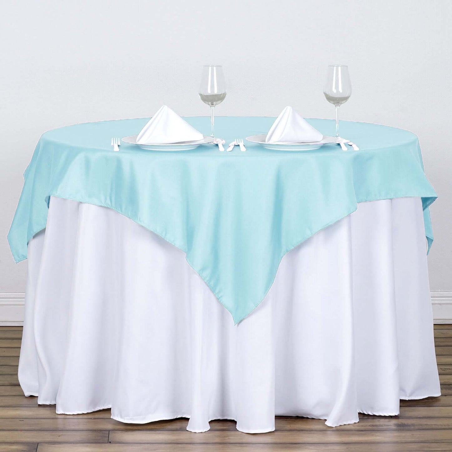 Polyester 54"x54" Table Overlay Square Tablecloth Light Blue - Wrinkle - Resistant & Durable Table Cover - Linen Luxes