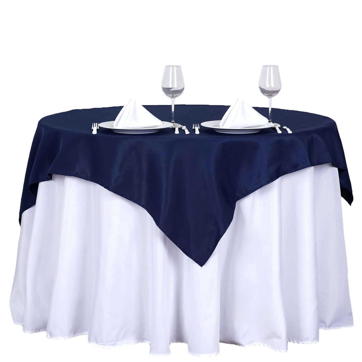 Polyester 54"x54" Table Overlay Square Tablecloth Navy Blue - Wrinkle - Resistant & Durable Table Cover - Linen Luxes