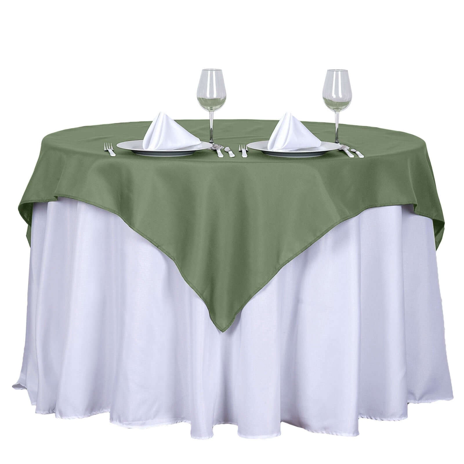 Polyester 54"x54" Table Overlay Square Tablecloth Olive Green - Wrinkle - Resistant & Durable Table Cover - Linen Luxes