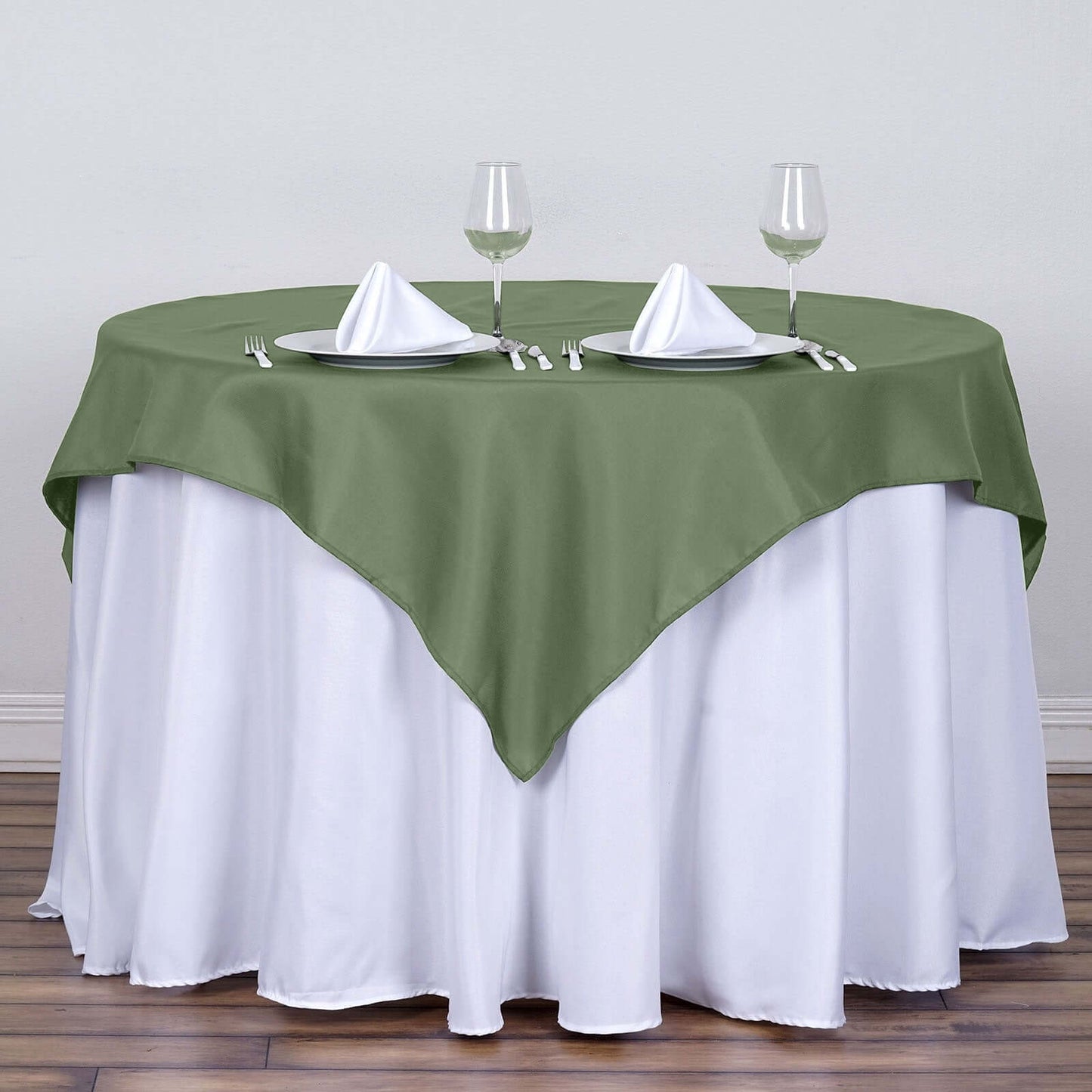 Polyester 54"x54" Table Overlay Square Tablecloth Olive Green - Wrinkle - Resistant & Durable Table Cover - Linen Luxes
