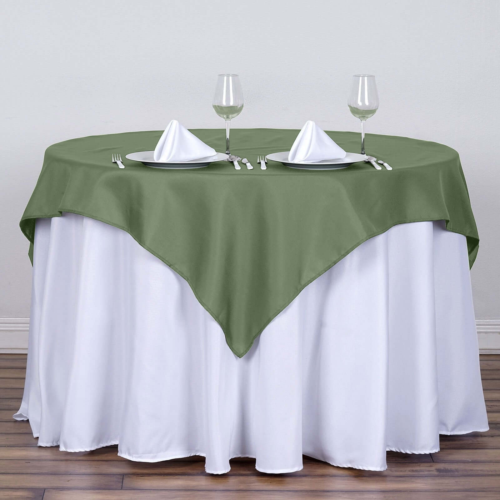 Polyester 54"x54" Table Overlay Square Tablecloth Olive Green - Wrinkle - Resistant & Durable Table Cover - Linen Luxes