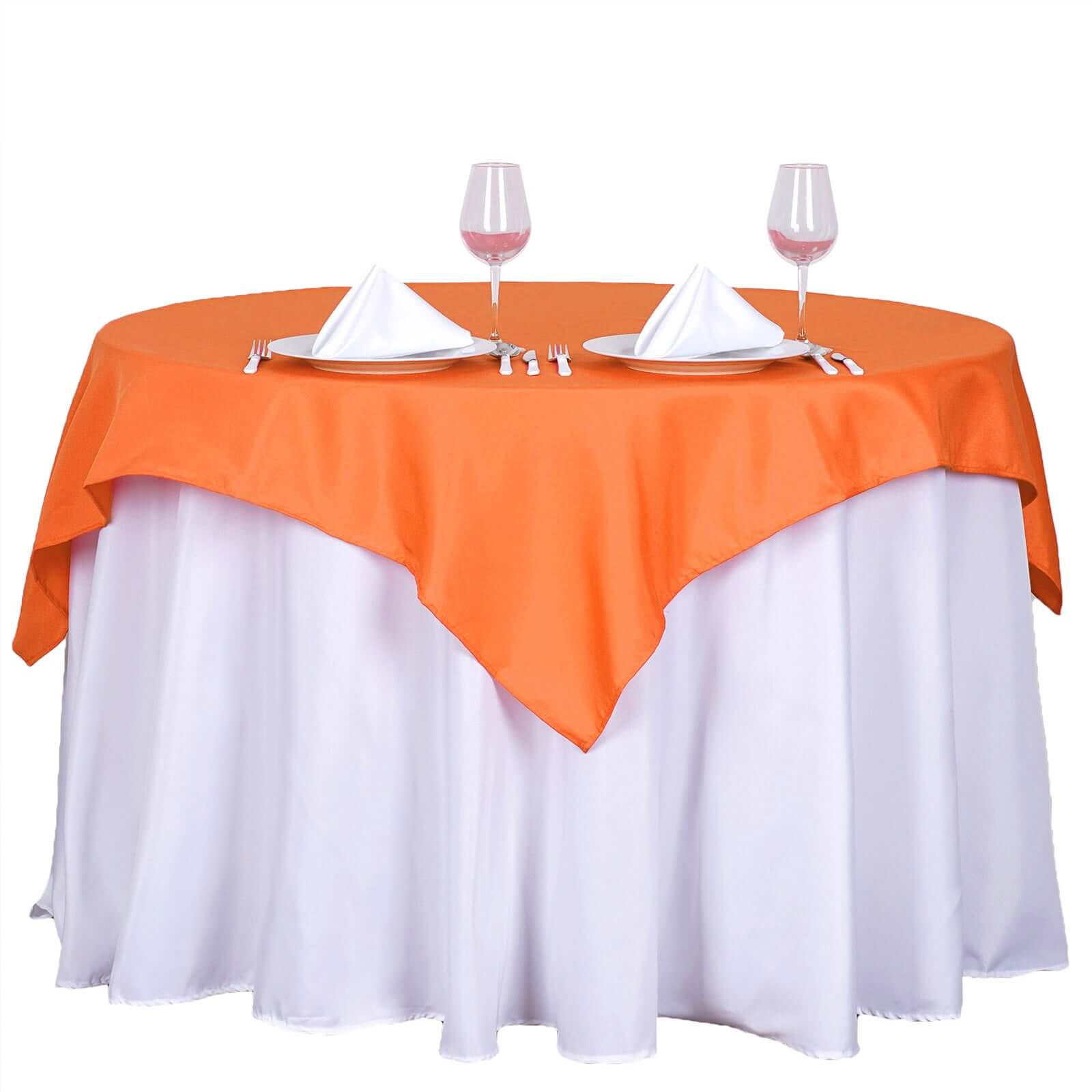 Polyester 54"x54" Table Overlay Square Tablecloth Orange - Wrinkle - Resistant & Durable Table Cover - Linen Luxes