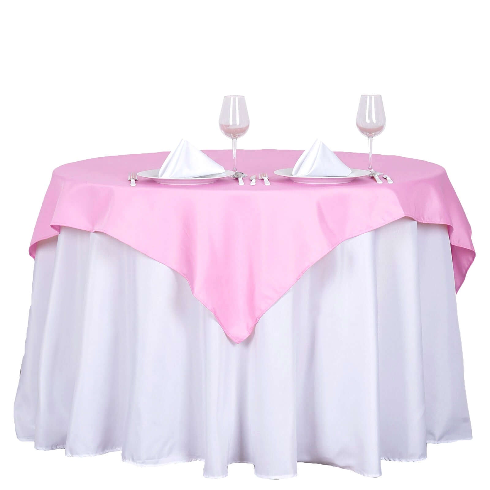 Polyester 54"x54" Table Overlay Square Tablecloth Pink - Wrinkle - Resistant & Durable Table Cover - Linen Luxes
