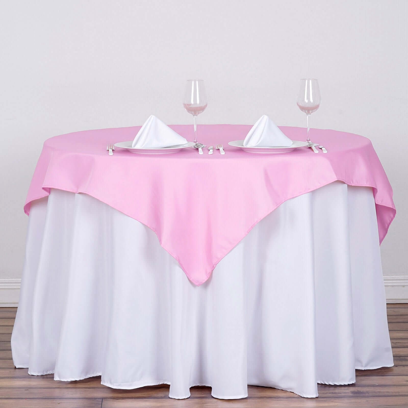 Polyester 54"x54" Table Overlay Square Tablecloth Pink - Wrinkle - Resistant & Durable Table Cover - Linen Luxes