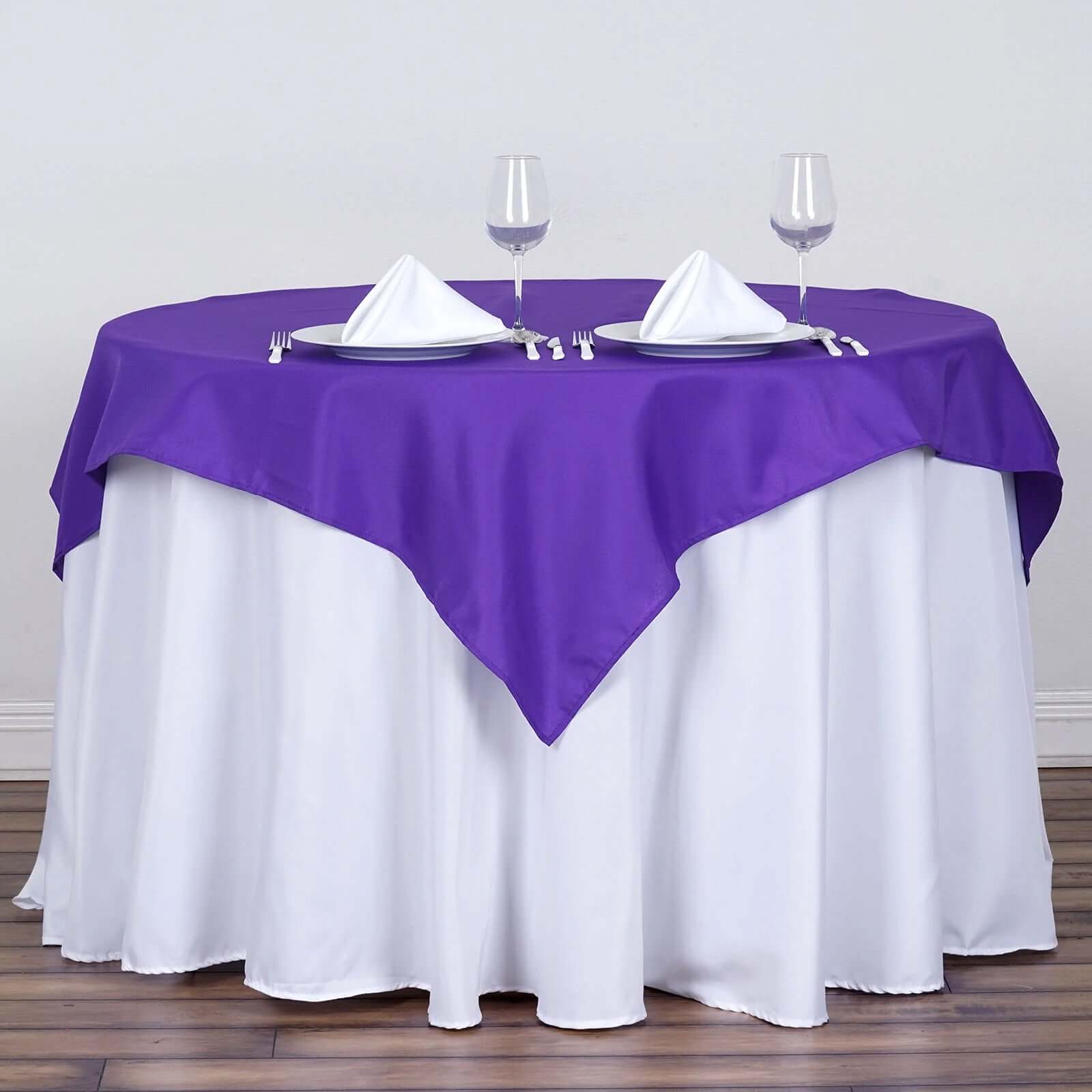 Polyester 54"x54" Table Overlay Square Tablecloth Purple - Wrinkle - Resistant & Durable Table Cover - Linen Luxes