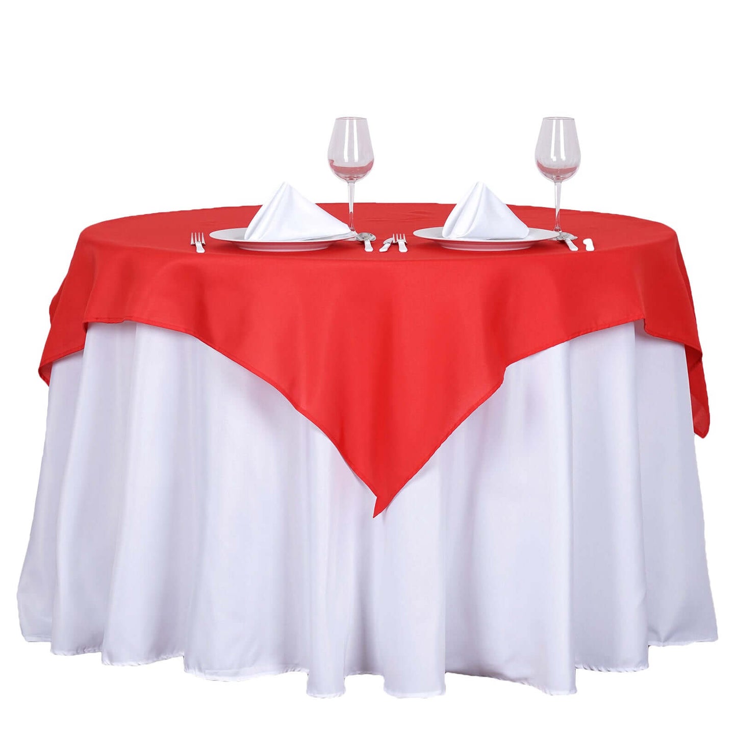 Polyester 54"x54" Table Overlay Square Tablecloth Red - Wrinkle - Resistant & Durable Table Cover - Linen Luxes