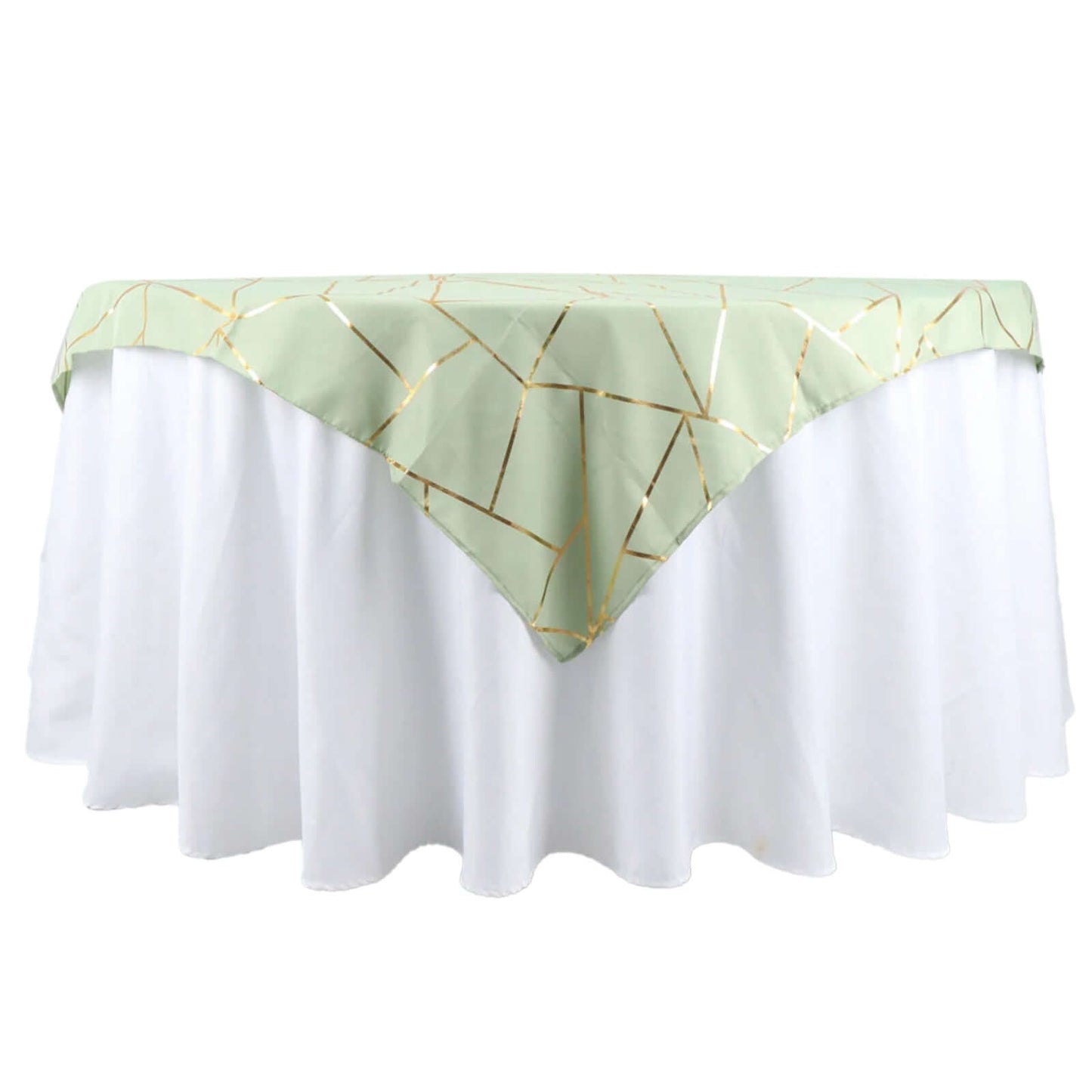 Polyester 54"x54" Table Overlay Square Tablecloth Sage Green with Gold Foil Geometric Pattern - Wrinkle-Resistant & Durable for Stylish Settings