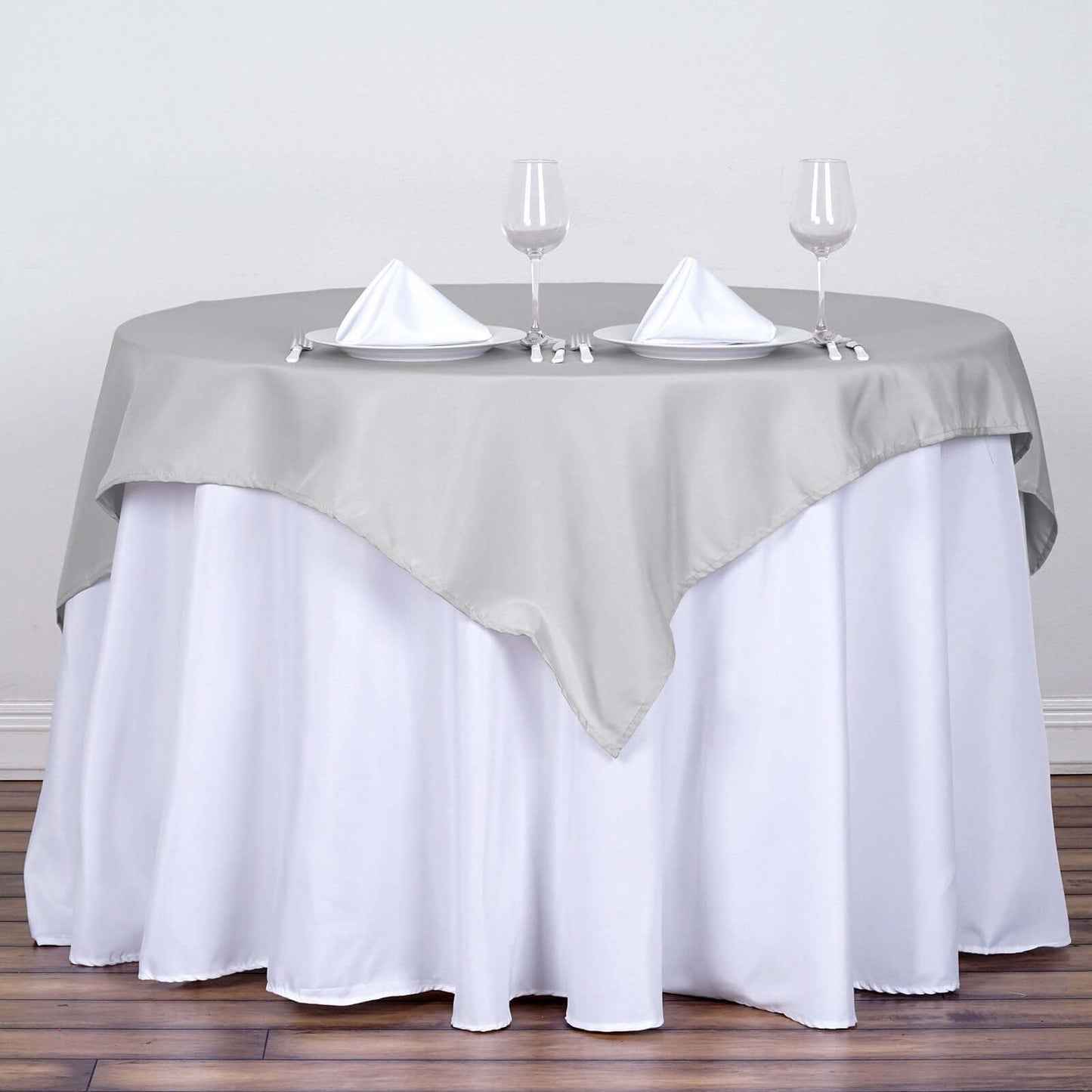 Polyester 54"x54" Table Overlay Square Tablecloth Silver - Wrinkle - Resistant & Durable Table Cover - Linen Luxes
