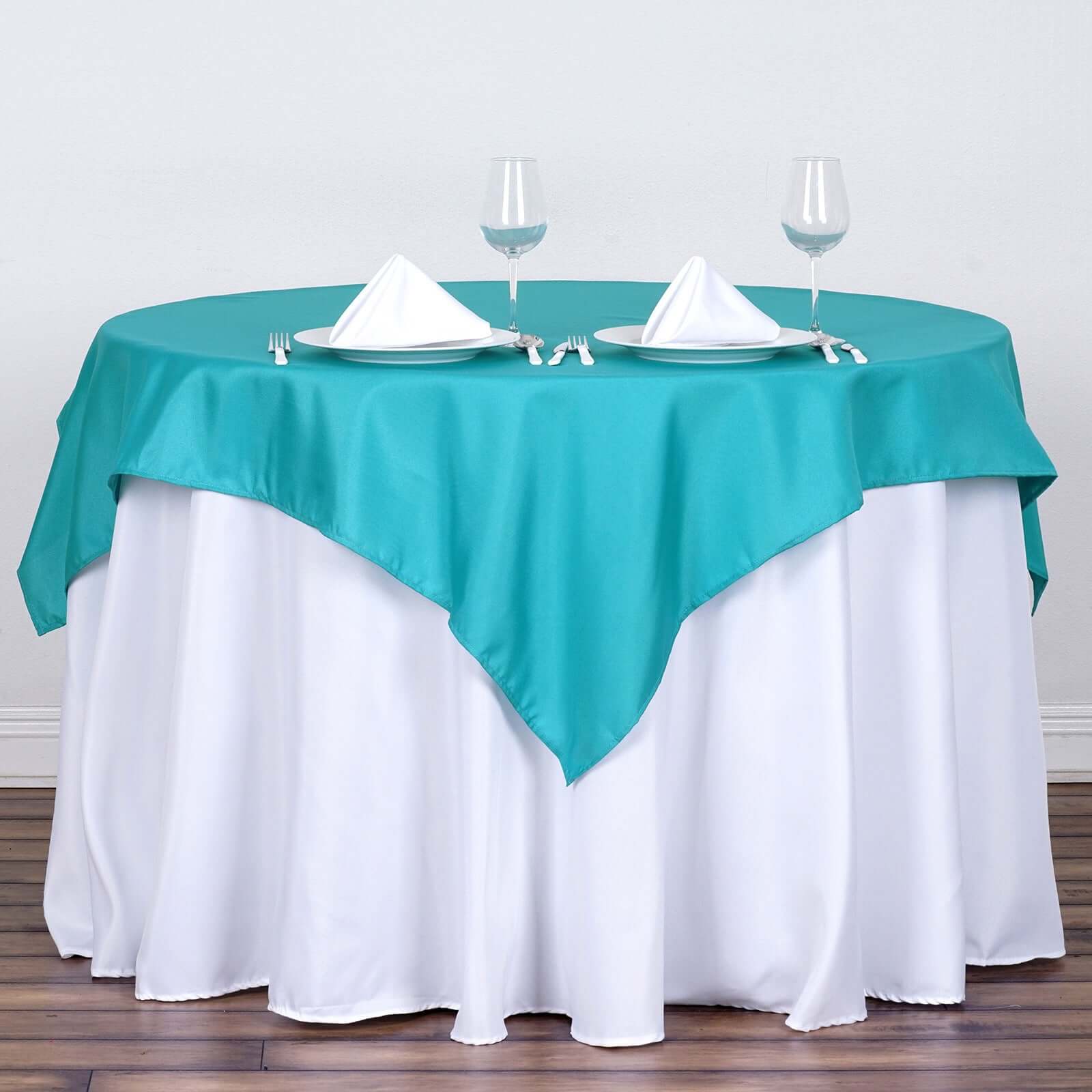 Polyester 54"x54" Table Overlay Square Tablecloth Turquoise - Wrinkle - Resistant & Durable Table Cover - Linen Luxes