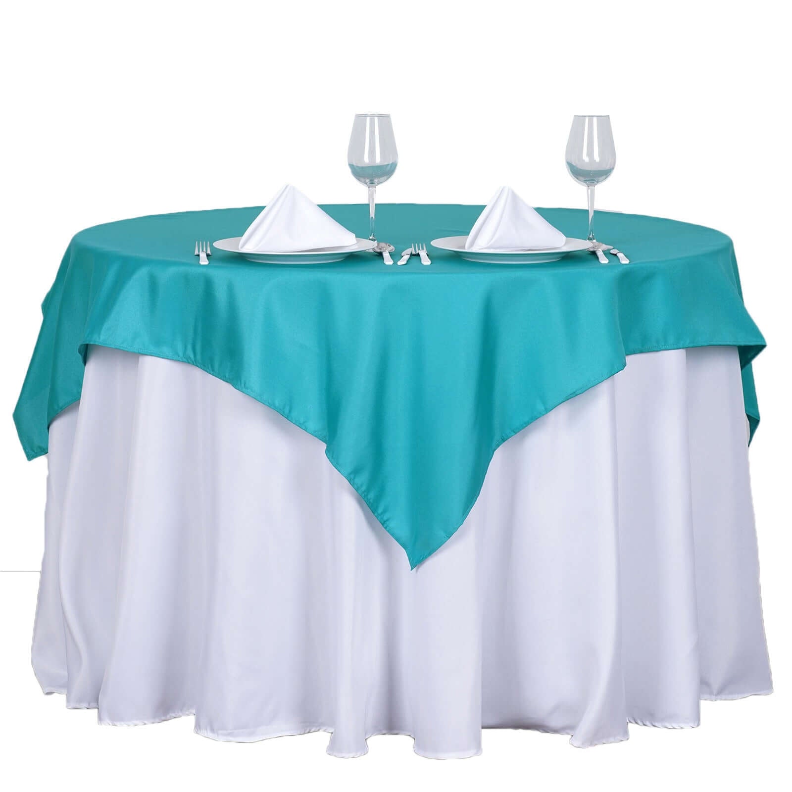 Polyester 54"x54" Table Overlay Square Tablecloth Turquoise - Wrinkle - Resistant & Durable Table Cover - Linen Luxes