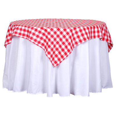 Polyester 54"x54" Table Overlay Square Tablecloth White/Red - Checkered Buffalo Plaid Design for Casual Table Settings