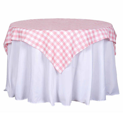 Polyester 54"x54" Table Overlay Square Tablecloth White/Rose Quartz - Checkered Buffalo Plaid Design for Casual Table Settings