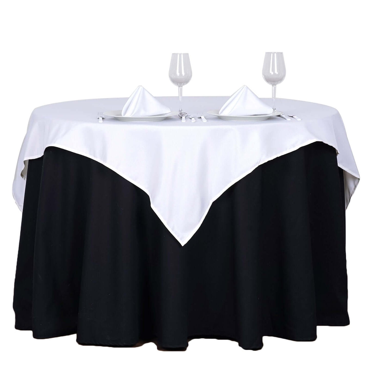Polyester 54"x54" Table Overlay Square Tablecloth White - Wrinkle - Resistant & Durable Table Cover for Events - Linen Luxes