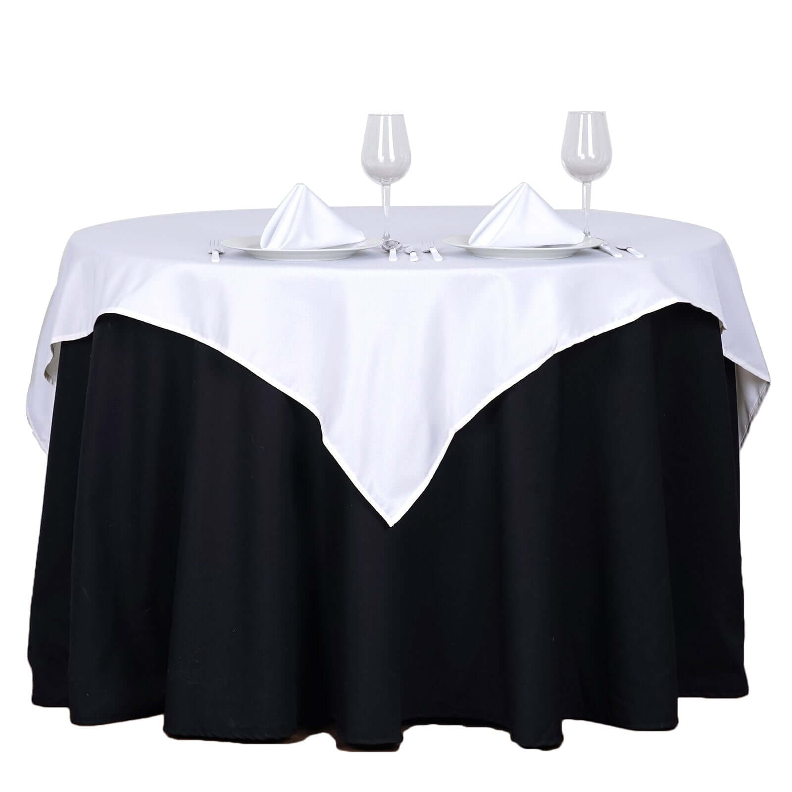 Polyester 54"x54" Table Overlay Square Tablecloth White - Wrinkle - Resistant & Durable Table Cover for Events - Linen Luxes