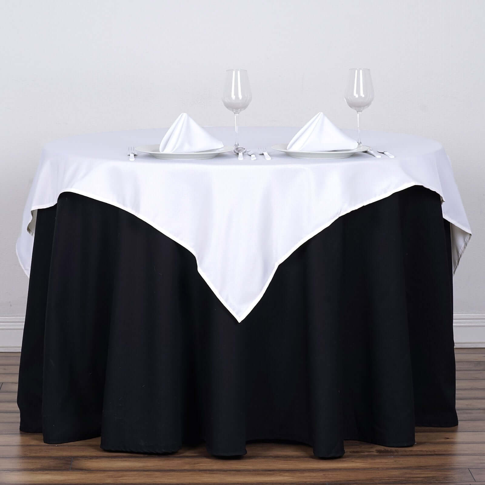 Polyester 54"x54" Table Overlay Square Tablecloth White - Wrinkle - Resistant & Durable Table Cover for Events - Linen Luxes