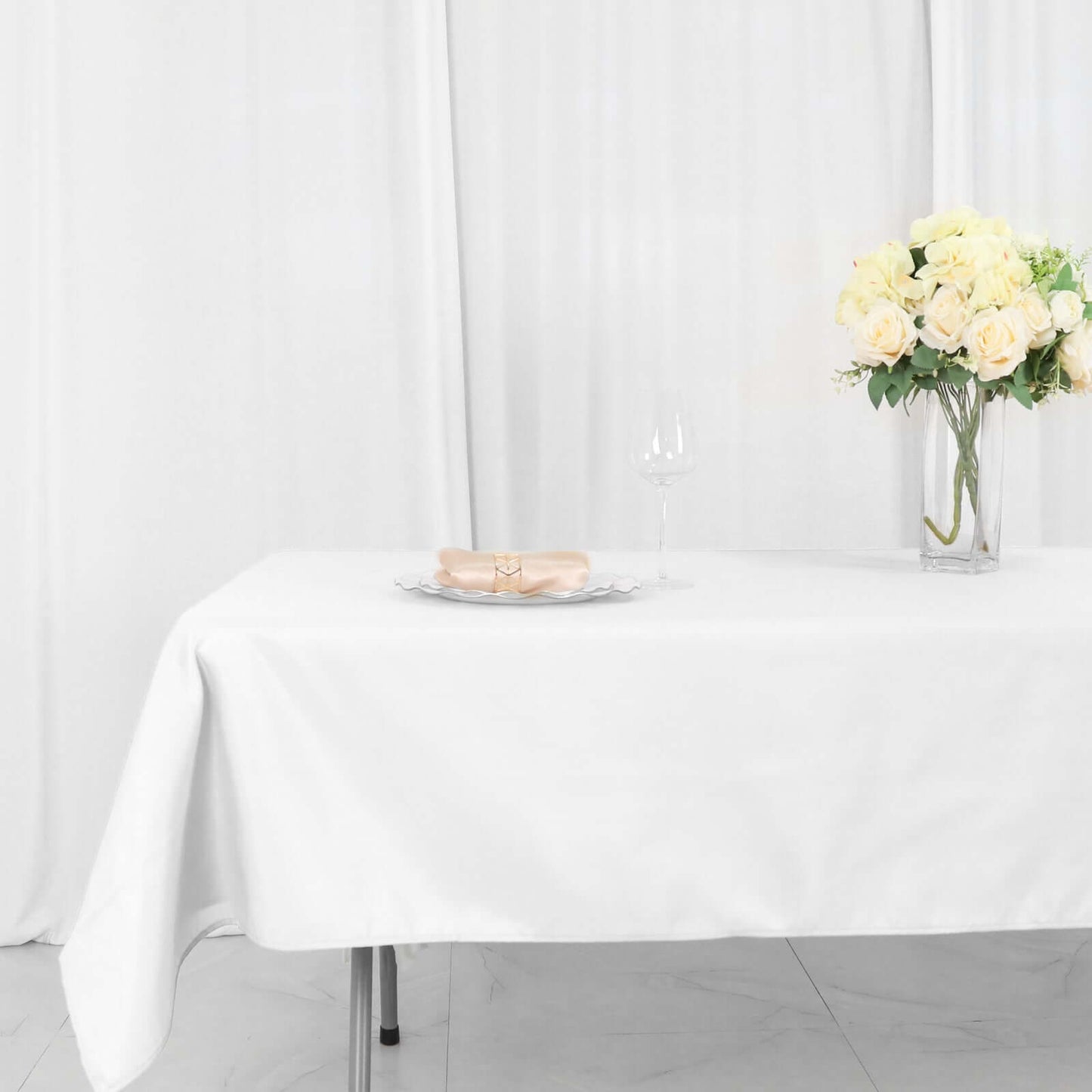 Polyester 54"x96" Rectangle Tablecloth White - Wrinkle - Resistant & Easy - to - Care Table Cover for Weddings & Events - Linen Luxes