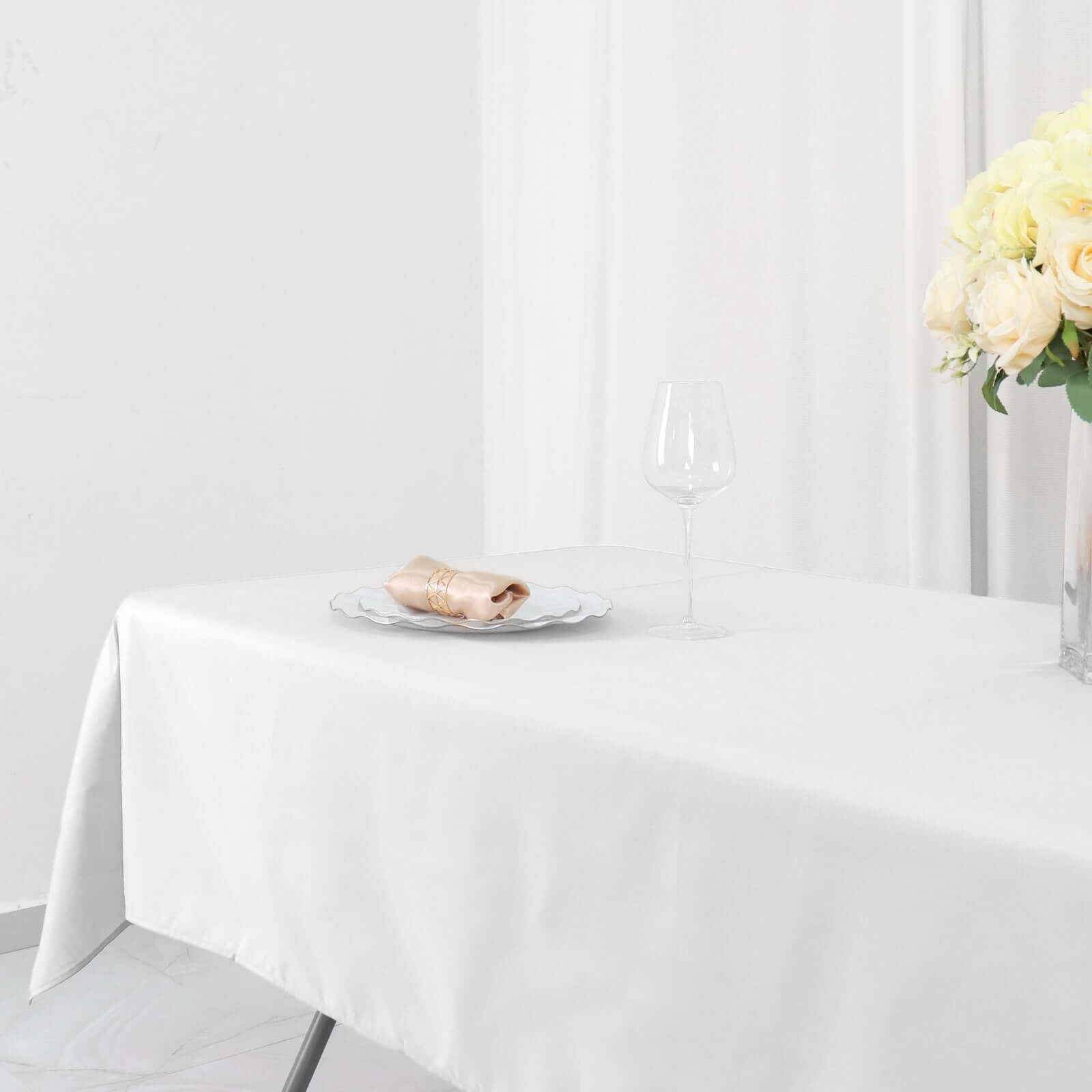 Polyester 54"x96" Rectangle Tablecloth White - Wrinkle - Resistant & Easy - to - Care Table Cover for Weddings & Events - Linen Luxes