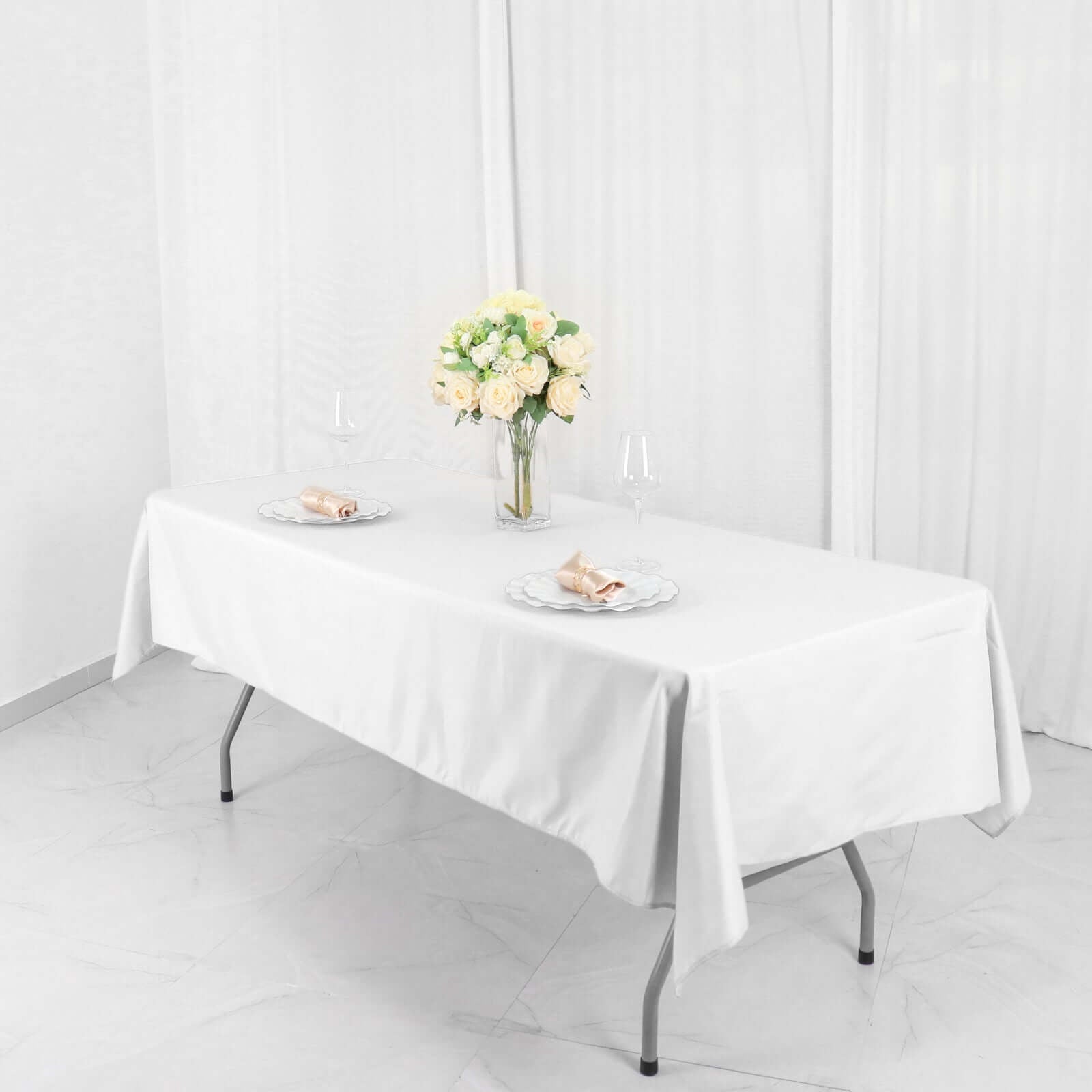 Polyester 54"x96" Rectangle Tablecloth White - Wrinkle - Resistant & Easy - to - Care Table Cover for Weddings & Events - Linen Luxes