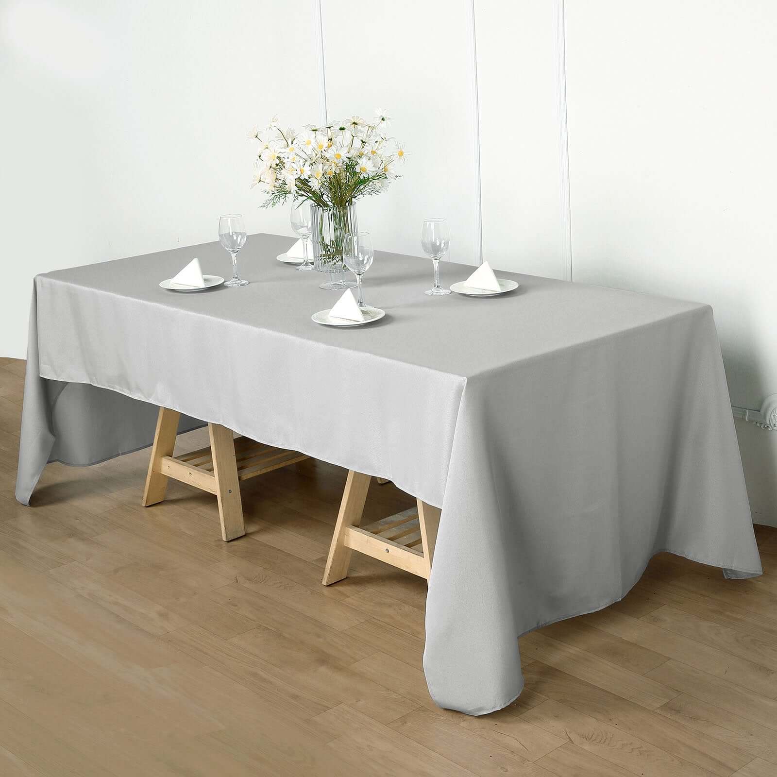 Polyester 60"x102" Rectangle Tablecloth Silver - Durable and Stylish Table Cover - Linen Luxes