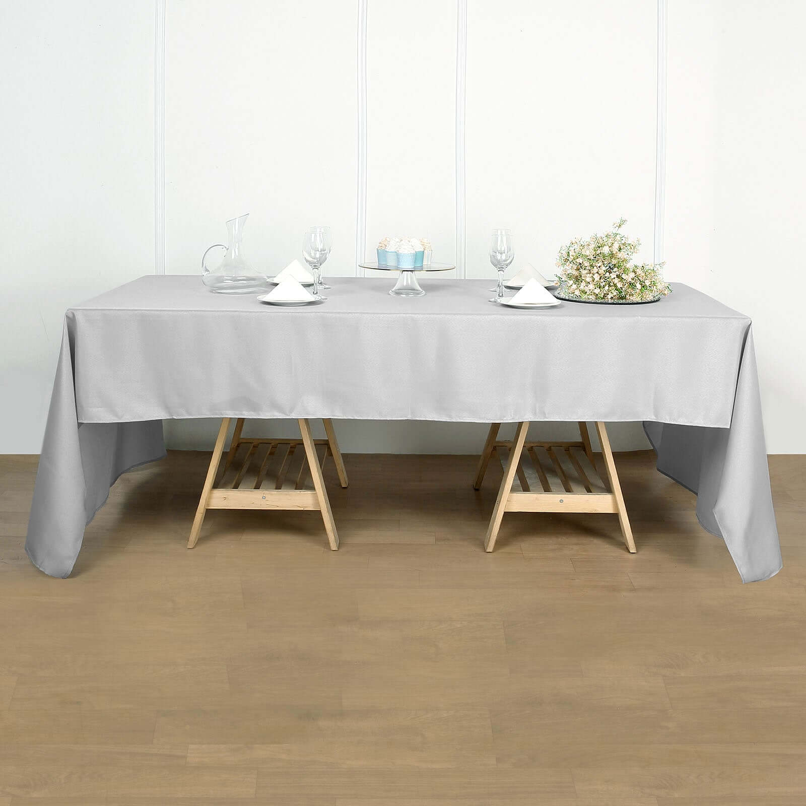 Polyester 60"x102" Rectangle Tablecloth Silver - Durable and Stylish Table Cover - Linen Luxes