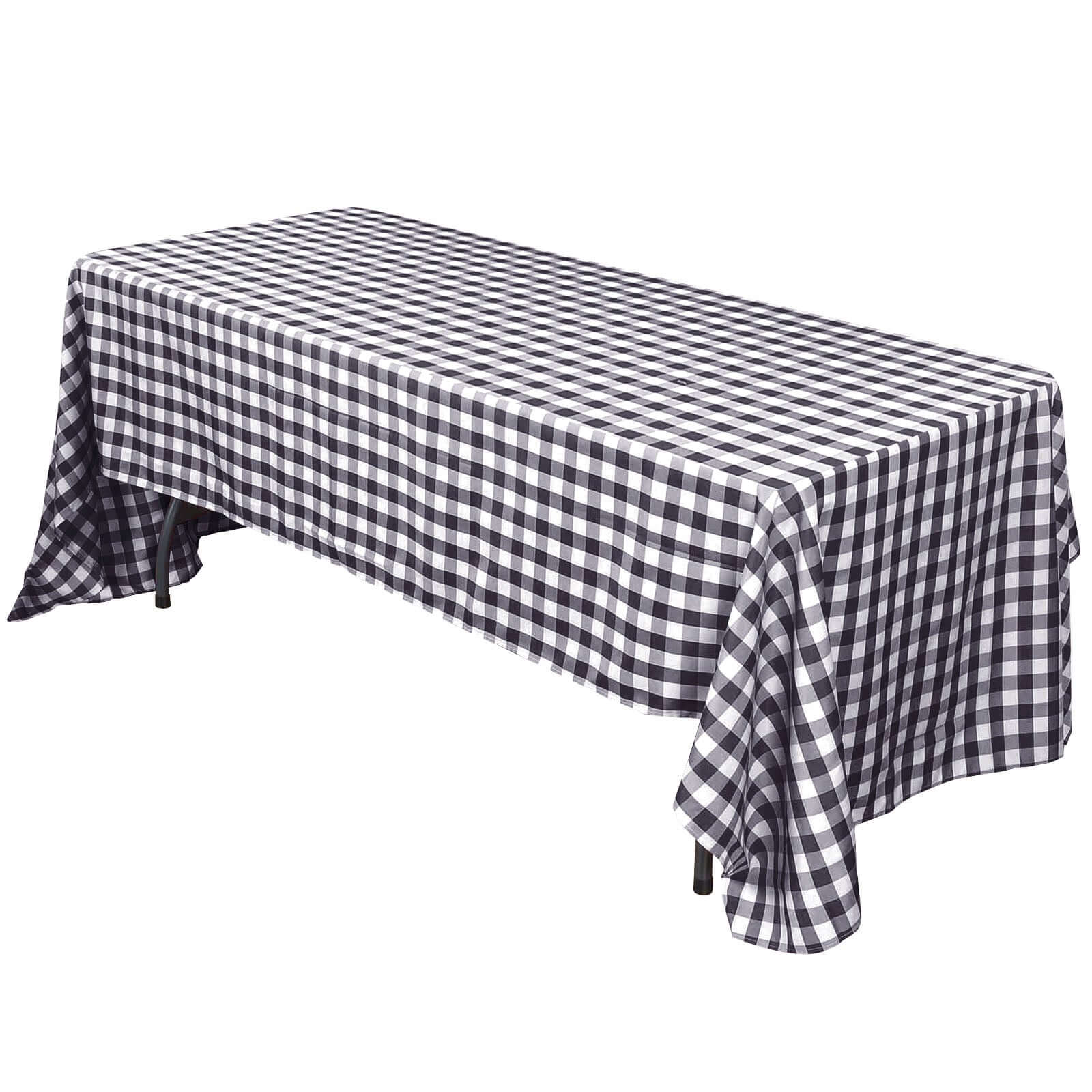 Polyester 60"x102" Rectangle Tablecloth White/Black - Checkered Buffalo Plaid Design for Everyday Use - Linen Luxes