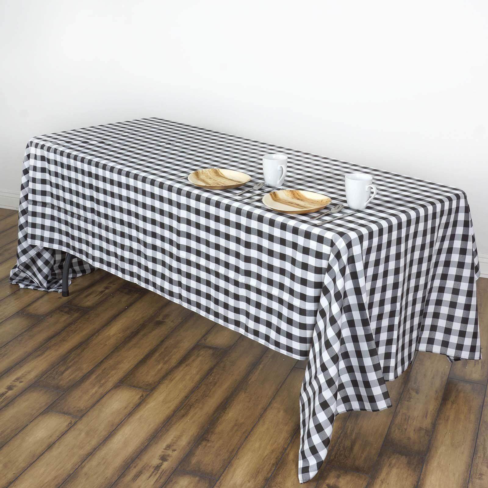 Polyester 60"x102" Rectangle Tablecloth White/Black - Checkered Buffalo Plaid Design for Everyday Use - Linen Luxes