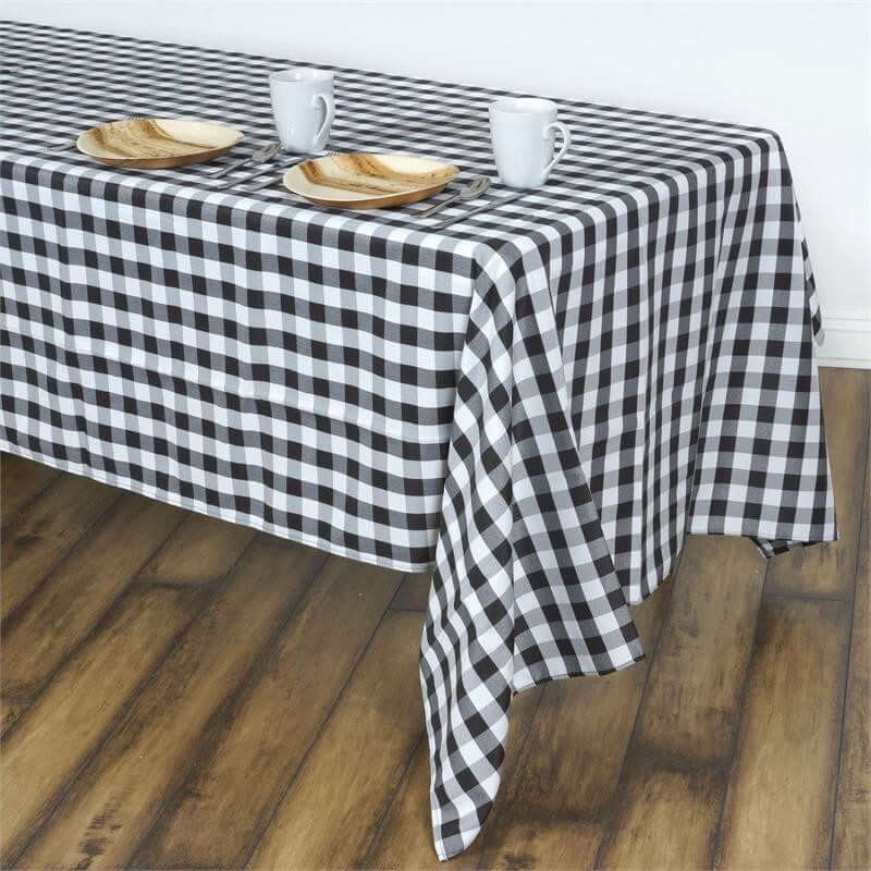 Polyester 60"x102" Rectangle Tablecloth White/Black - Checkered Buffalo Plaid Design for Everyday Use - Linen Luxes