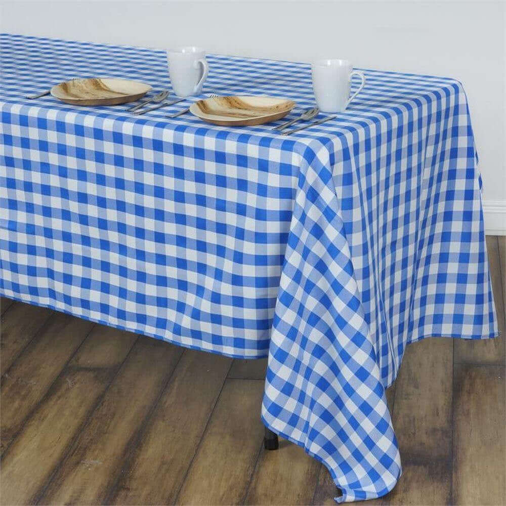 Polyester 60"x102" Rectangle Tablecloth White/Blue - Checkered Buffalo Plaid Table Cover - Linen Luxes