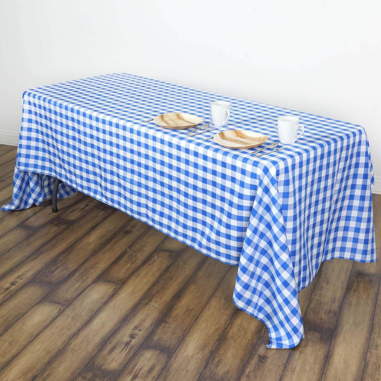 Polyester 60"x102" Rectangle Tablecloth White/Blue - Checkered Buffalo Plaid Table Cover - Linen Luxes