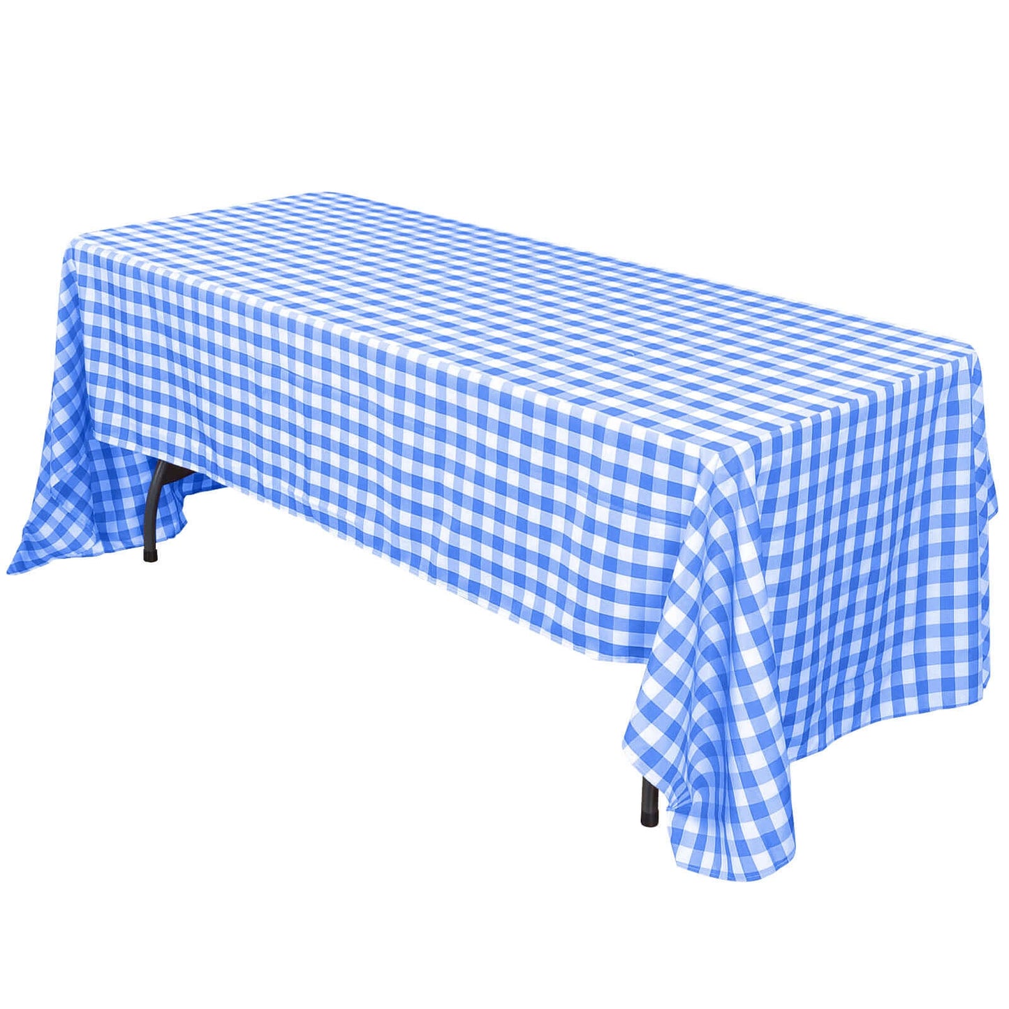 Polyester 60"x102" Rectangle Tablecloth White/Blue - Checkered Buffalo Plaid Table Cover - Linen Luxes