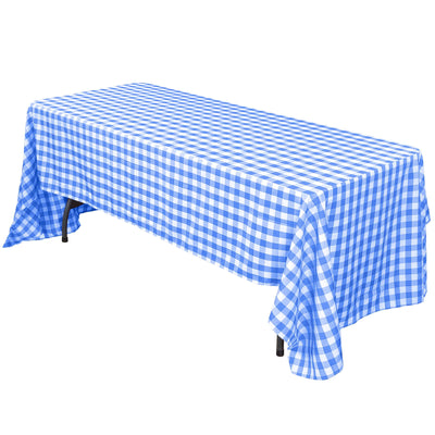 Polyester 60"x102" Rectangle Tablecloth White/Blue - Checkered Buffalo Plaid Table Cover - Linen Luxes