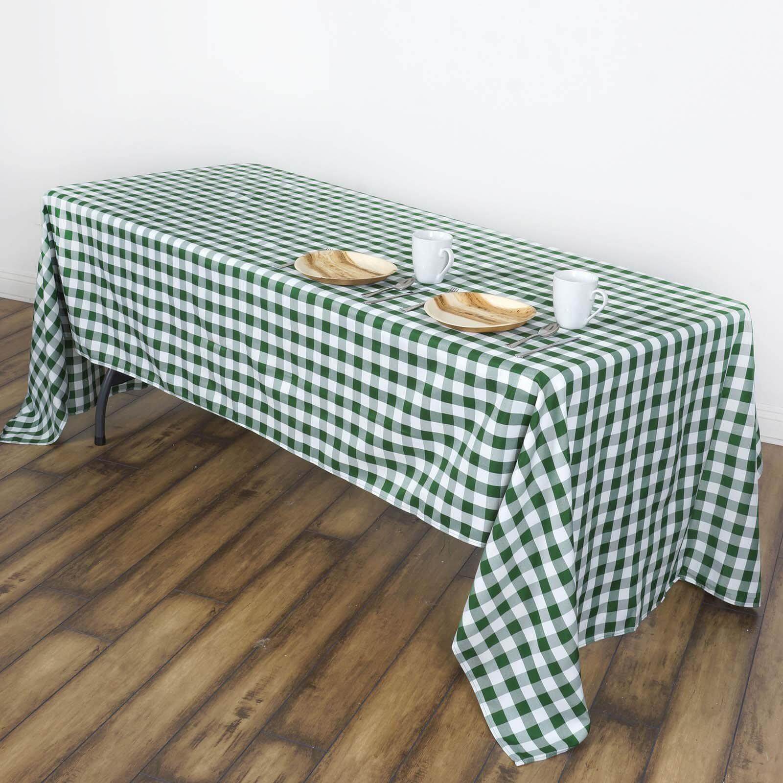 Polyester 60"x102" Rectangle Tablecloth White/Green - Checkered Buffalo Plaid Table Cover - Linen Luxes